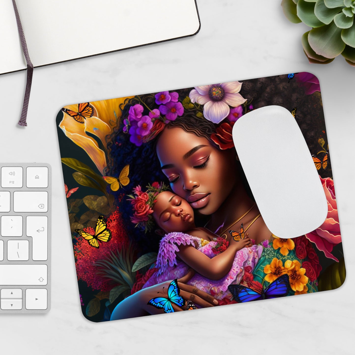 Mouse Pad - Black Girl Mom African Mom with Baby Design