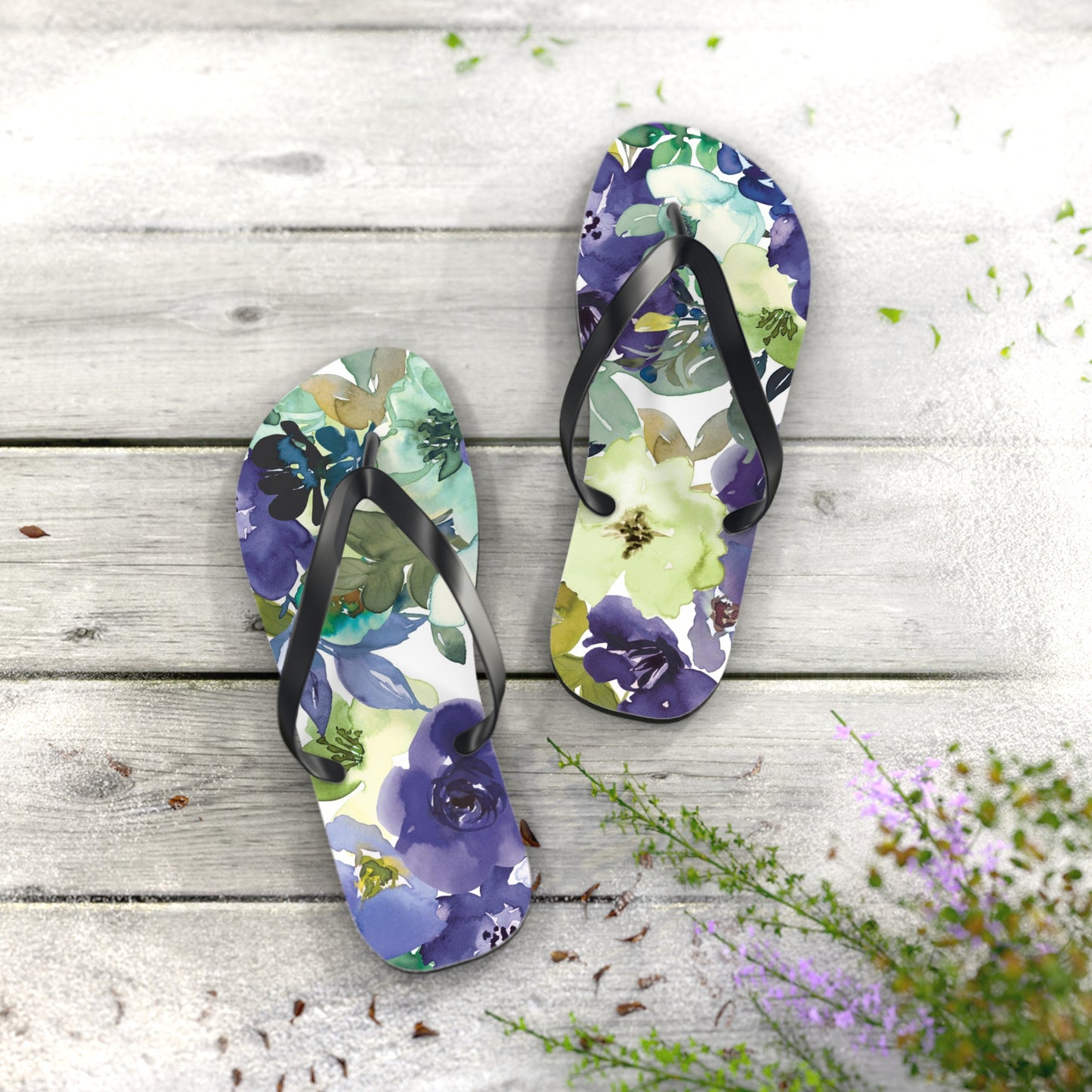 Women's Flip Flops - Water Colors Summer Floral Design