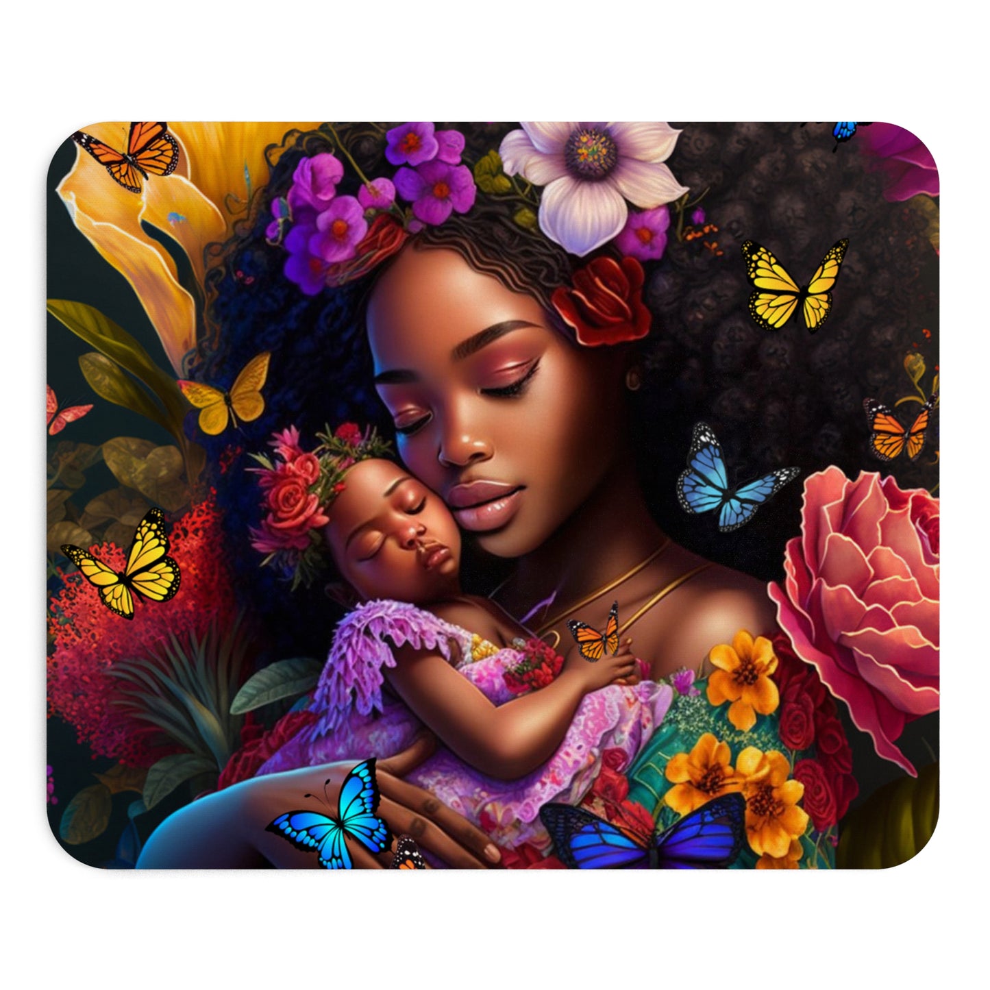 Mouse Pad - Black Girl Mom African Mom with Baby Design