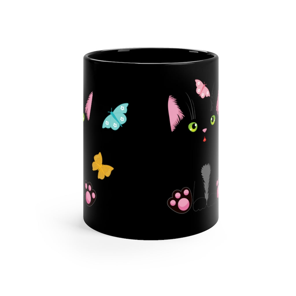 Coffee Mug Black Cat and Butterfly Black Mug