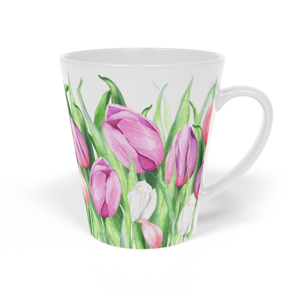 Coffee Mug Tulips on White Latte Mug, 12oz