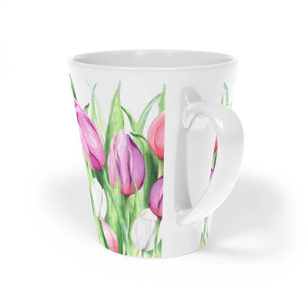 Coffee Mug Tulips on White Latte Mug, 12oz