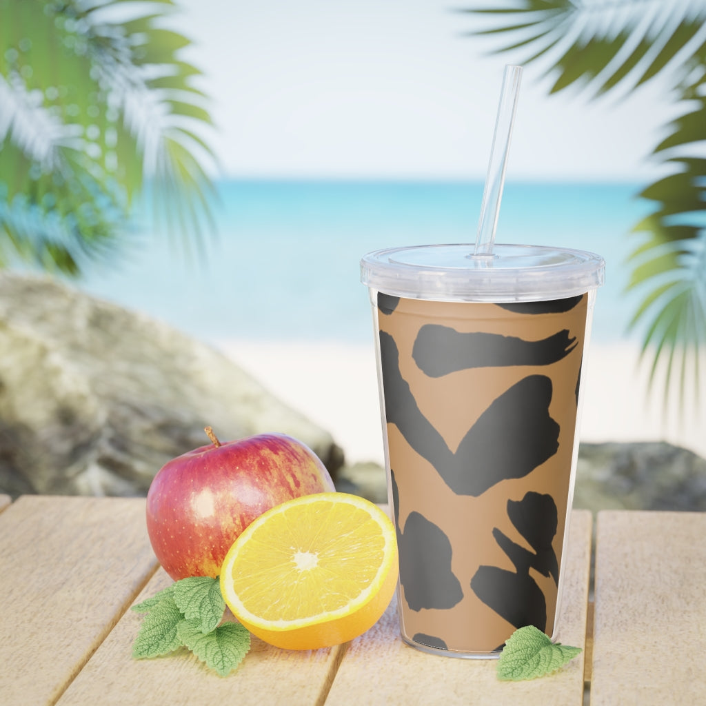 Plastic Tumbler Animal Print Plastic Tumbler with Straw