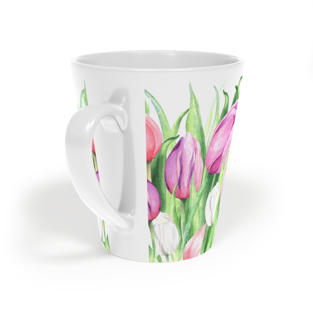Coffee Mug Tulips on White Latte Mug, 12oz
