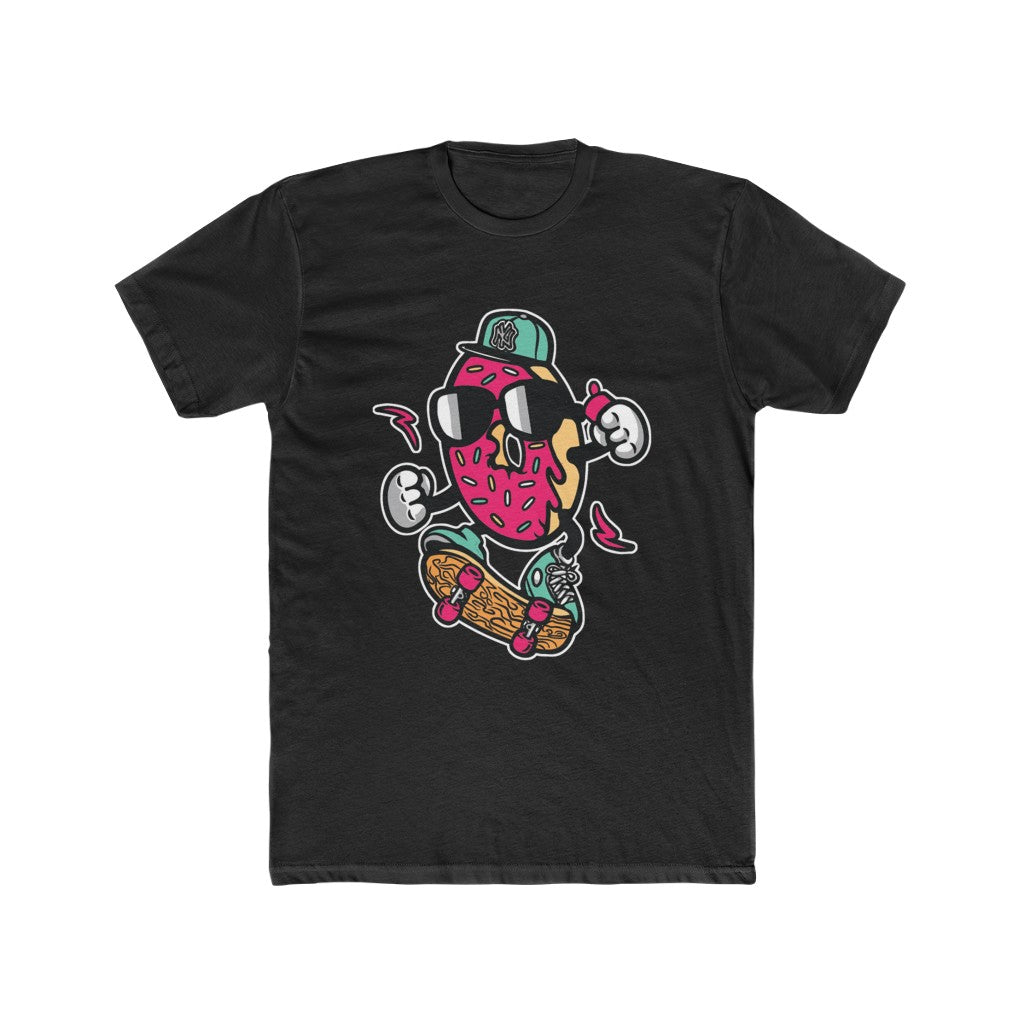 Men's Tee Cute Skating Donut Happy Vibes Skater Cotton Crew Tee