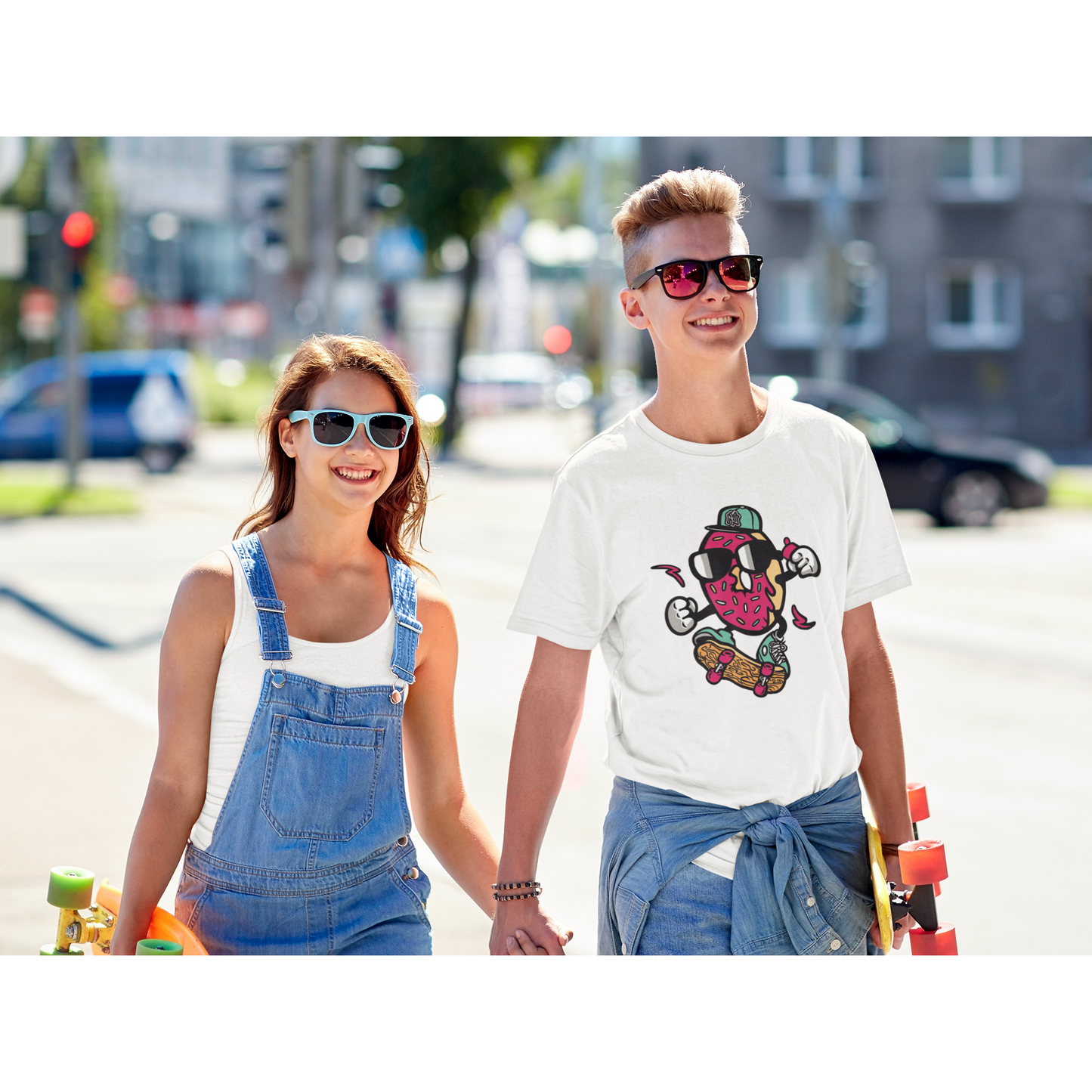 Men's Tee Cute Skating Donut Happy Vibes Skater Cotton Crew Tee