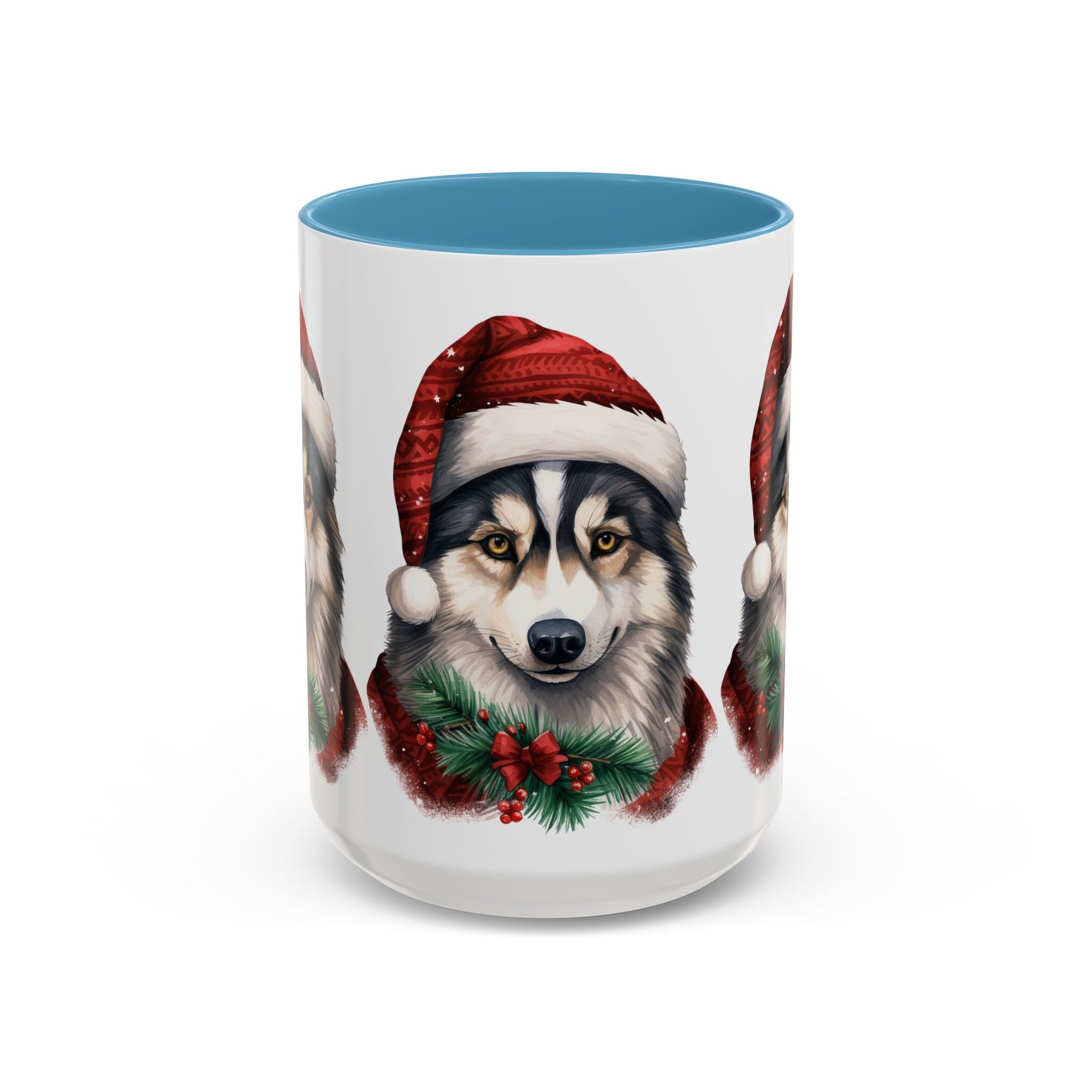 Christmas Husky Accent Coffee Mug – Festive Santa Hat Dog Holiday Gift (11/15oz)