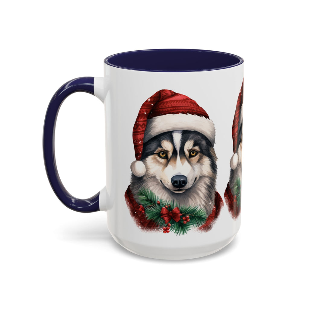 Christmas Husky Accent Coffee Mug – Festive Santa Hat Dog Holiday Gift (11/15oz)