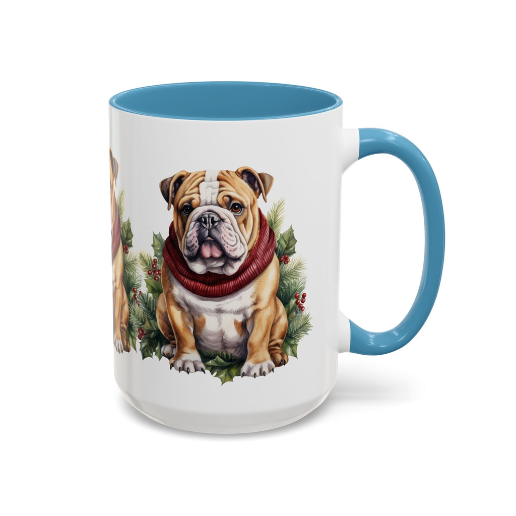 Bulldog Holiday Mug in Scarf 11oz, 15oz