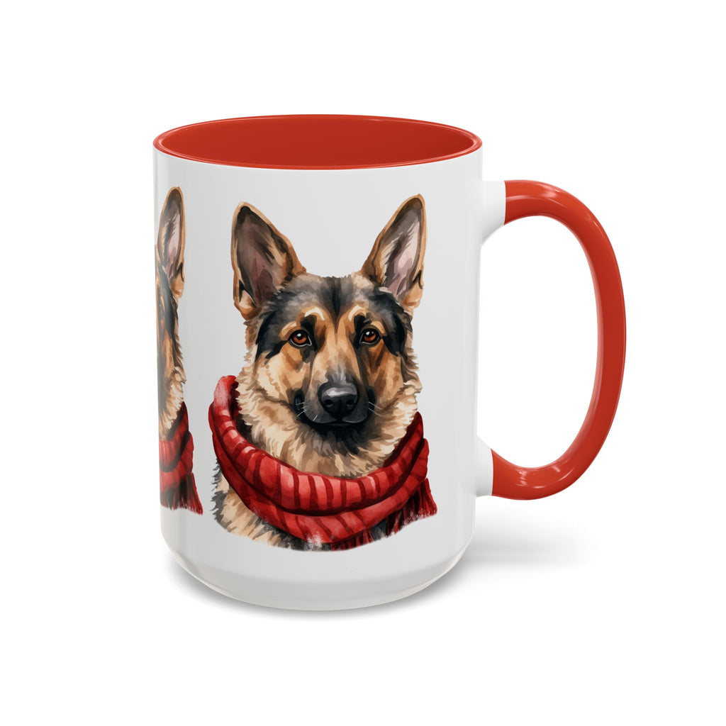 German Shepherd in Red Scarf Accent Coffee Mug | 11oz 15oz