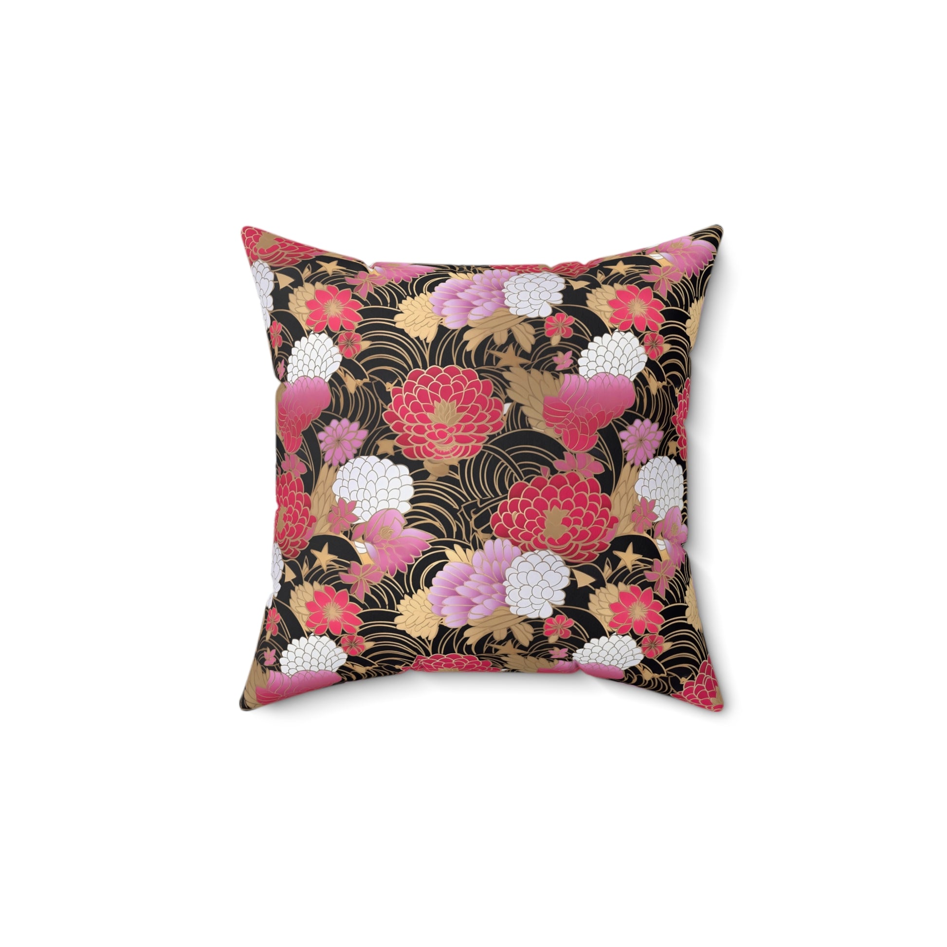 Square Pillow - Japanese Chiyogami Golden Flower Design