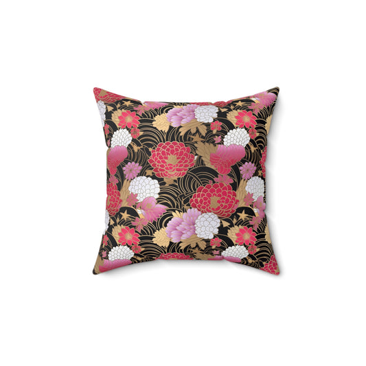 Square Pillow - Japanese Chiyogami Golden Flower Design