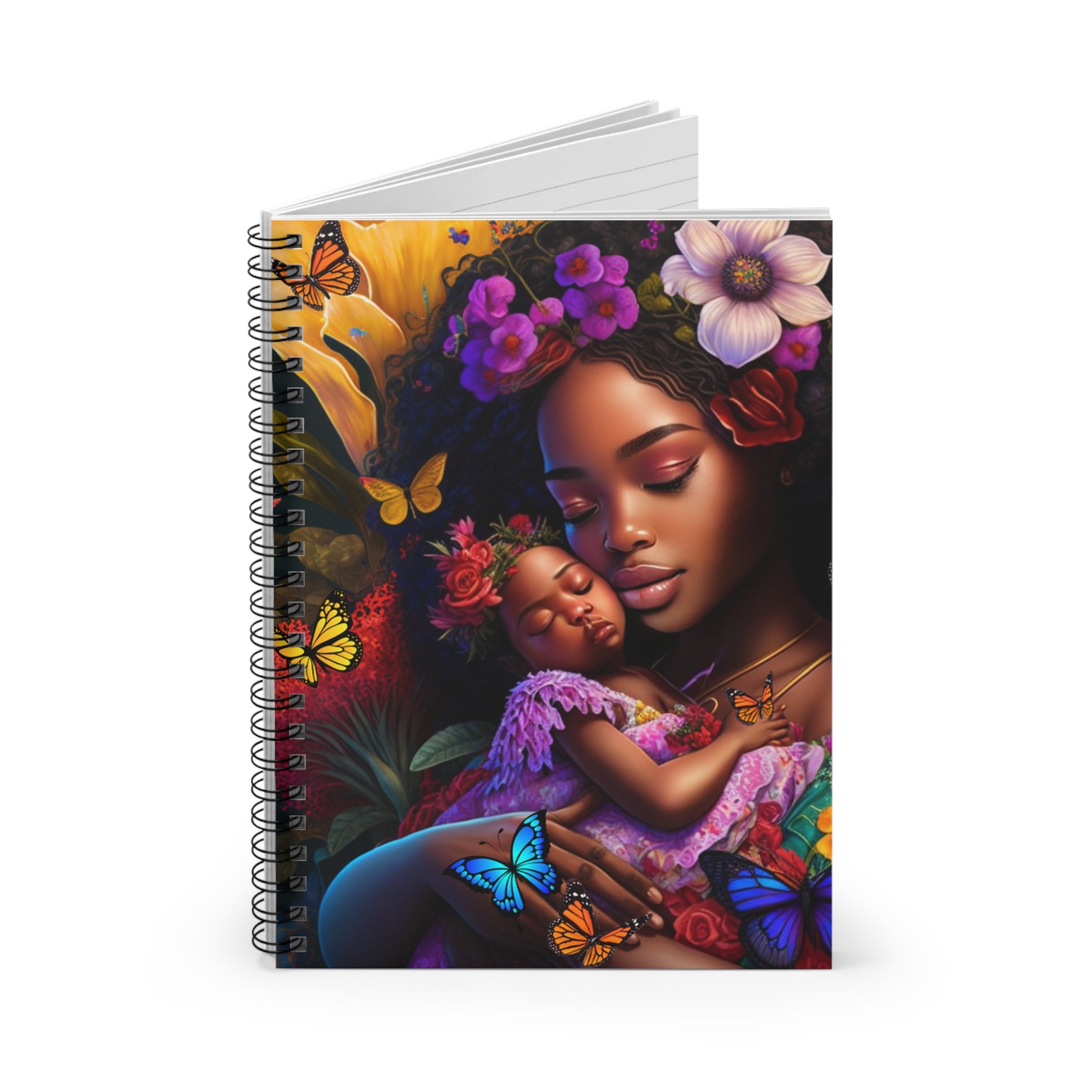 Spiral Notebook - Black Girl Mom & Baby - Ruled Line