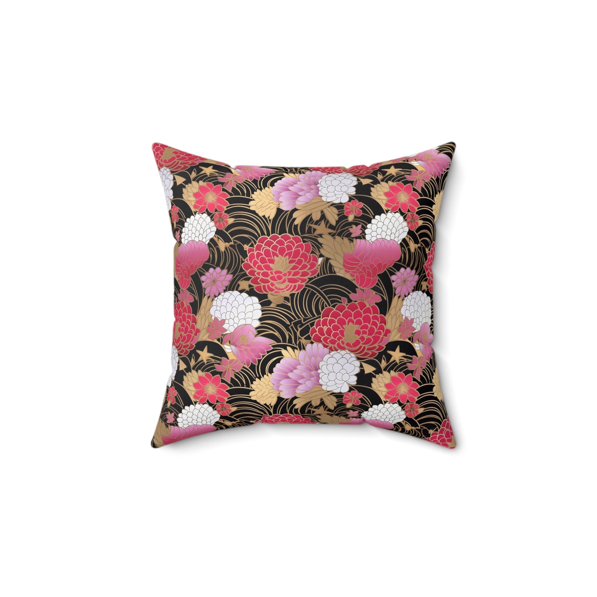 Square Pillow - Japanese Chiyogami Golden Flower Design