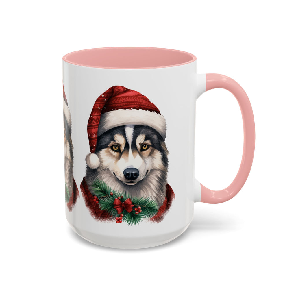 Christmas Husky Accent Coffee Mug – Festive Santa Hat Dog Holiday Gift (11/15oz)