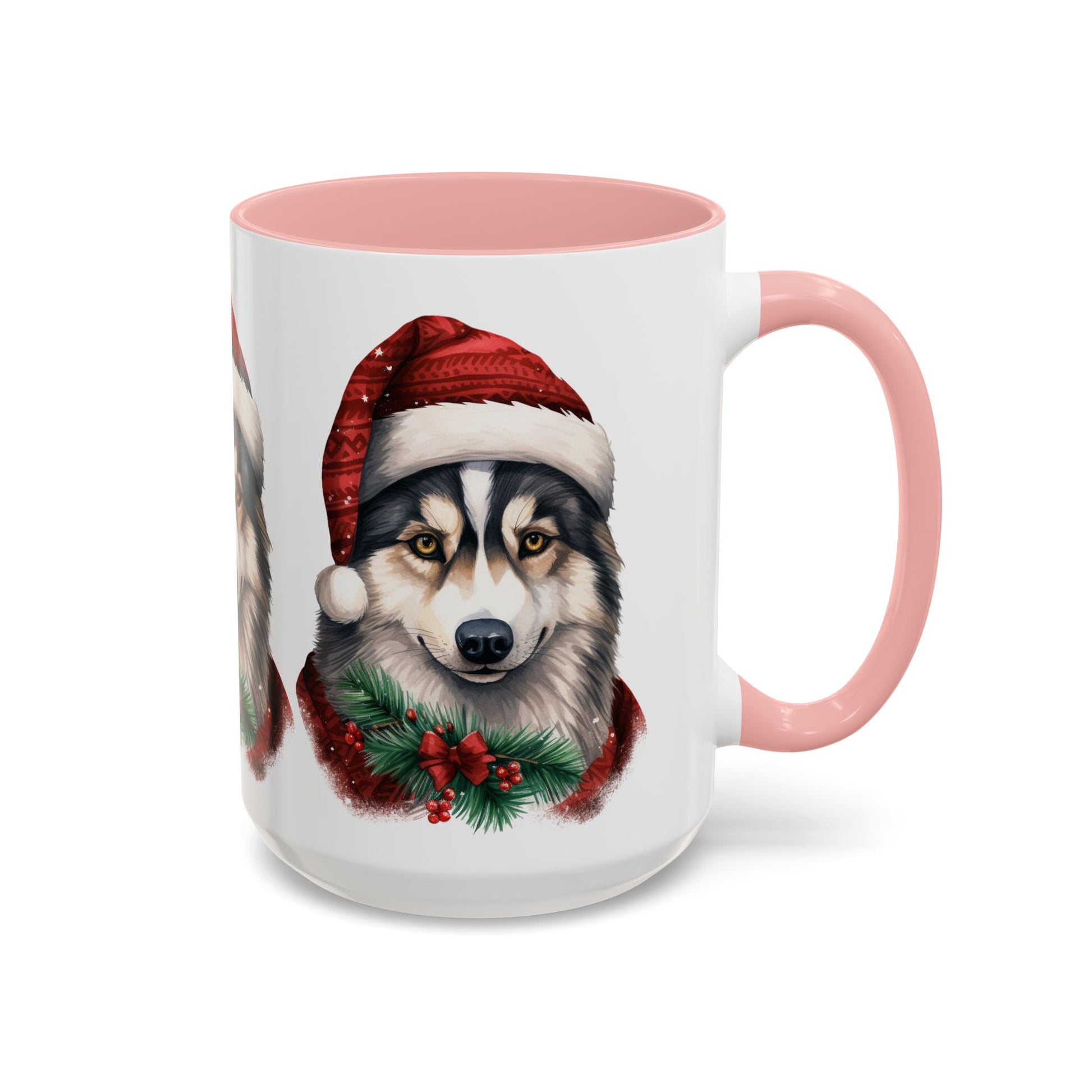 Christmas Husky Accent Coffee Mug – Festive Santa Hat Dog Holiday Gift (11/15oz)