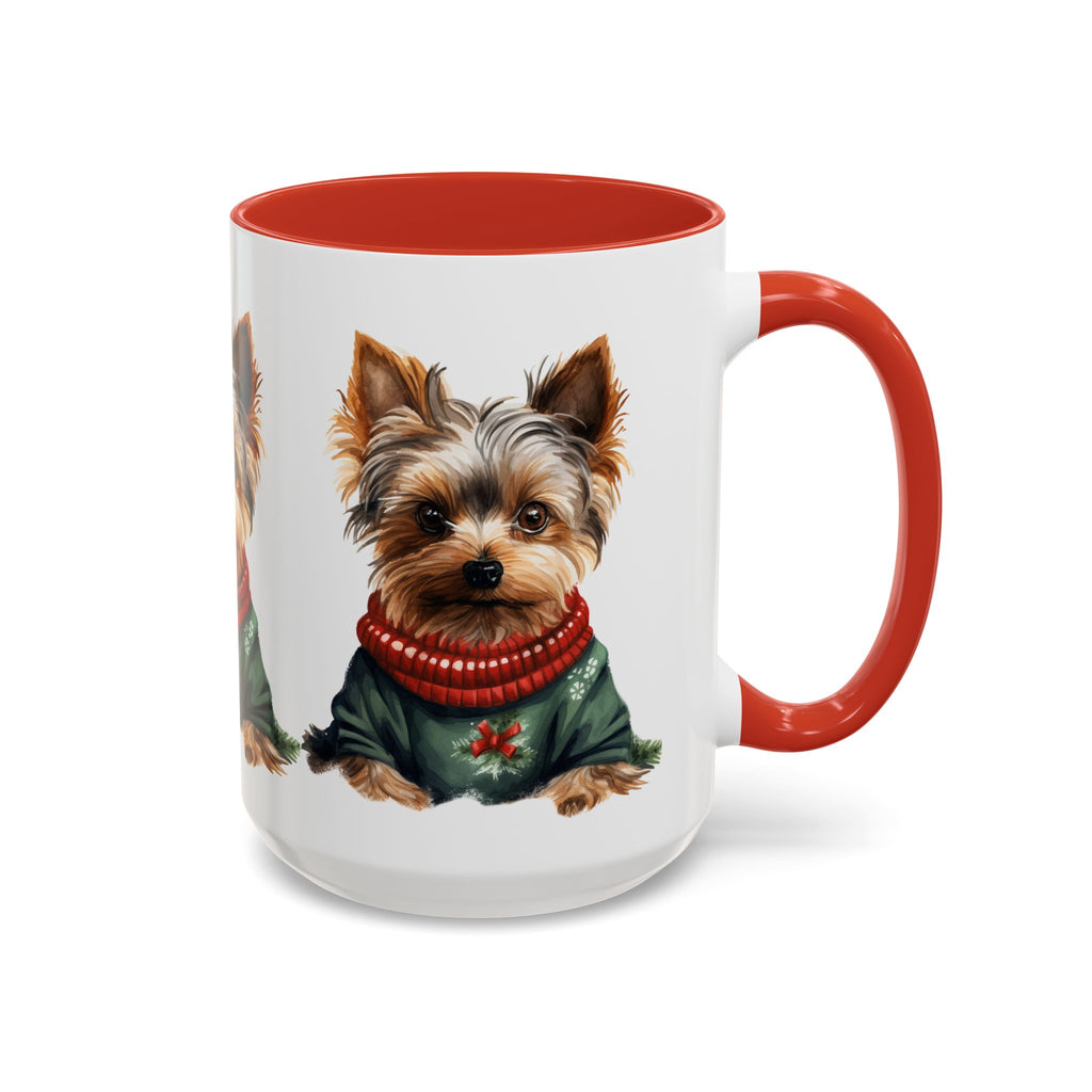 Yorkie in Holiday Sweater Accent Coffee Mug — Cute Christmas Dog Mug (11oz/15oz)