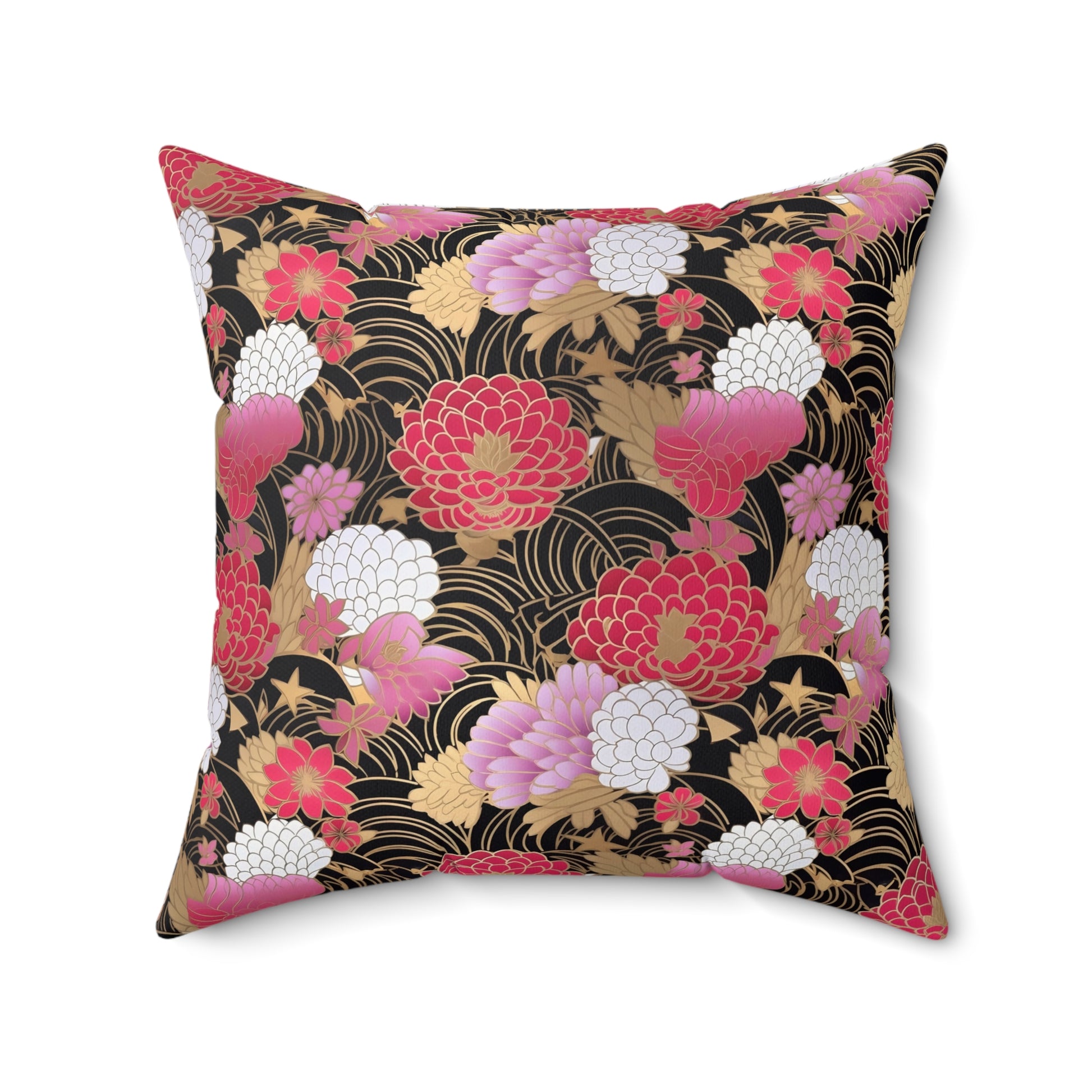 Square Pillow - Japanese Chiyogami Golden Flower Design