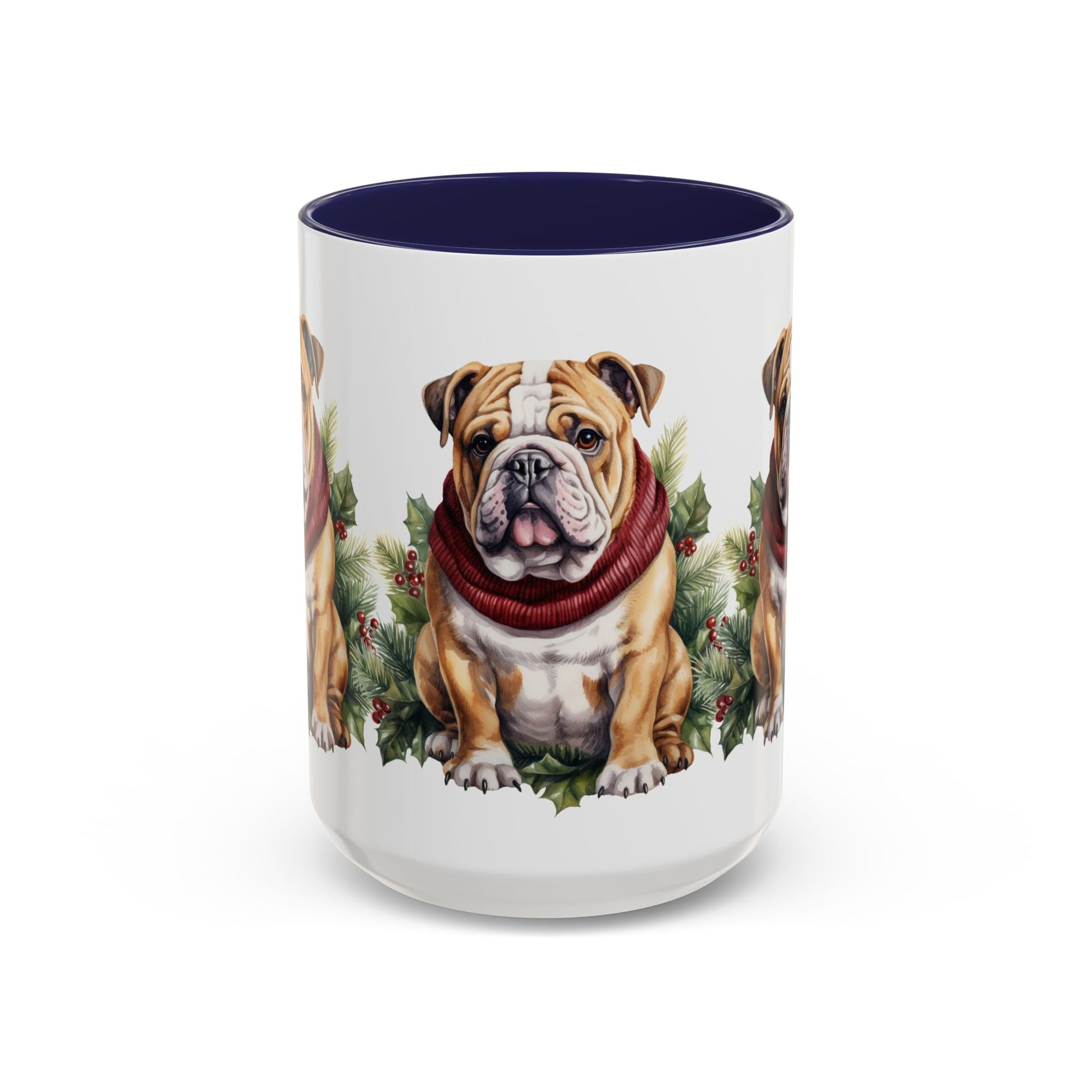 Bulldog Holiday Mug in Scarf 11oz, 15oz
