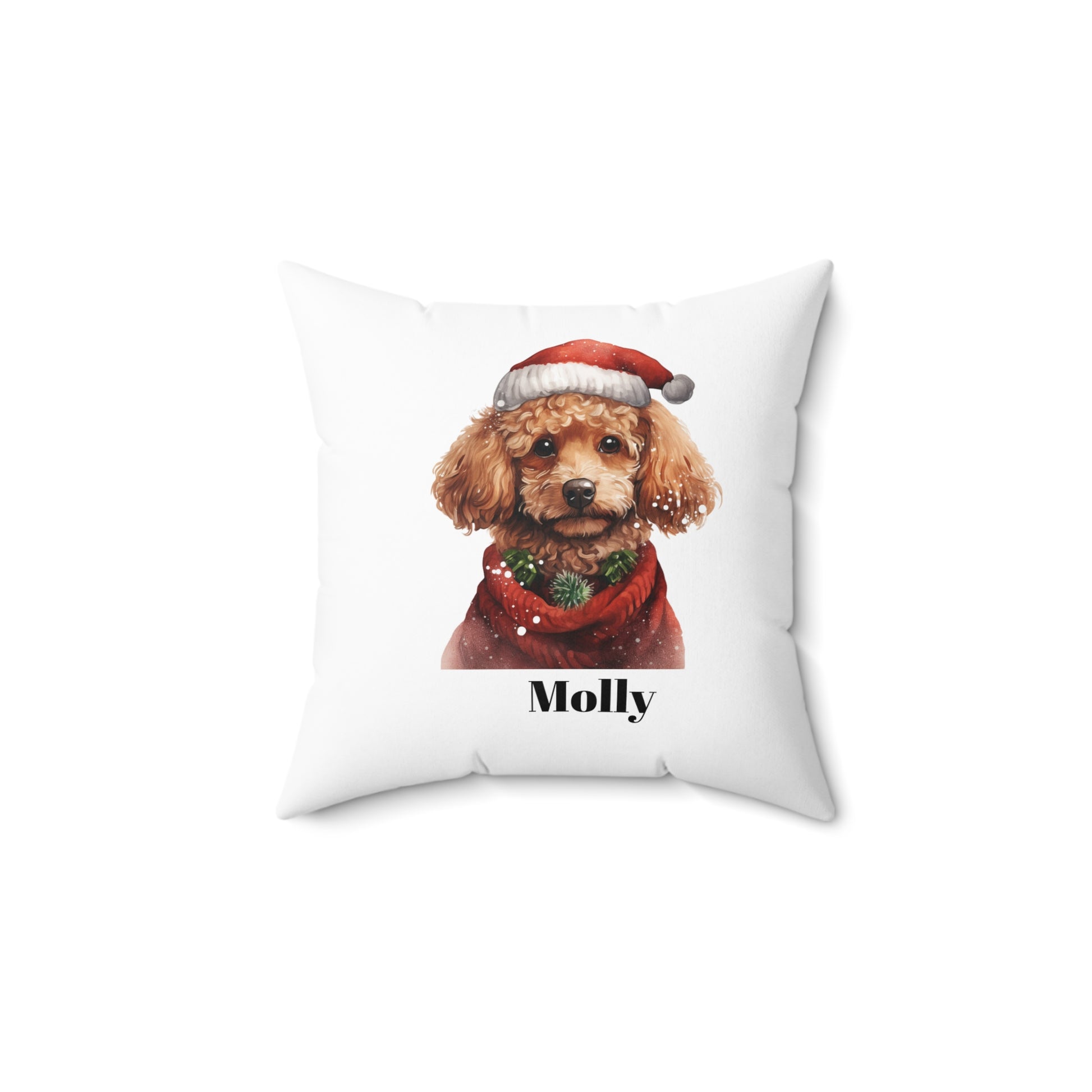 Holiday Poodle Dog Pillow, Square Pillow Personalization Available