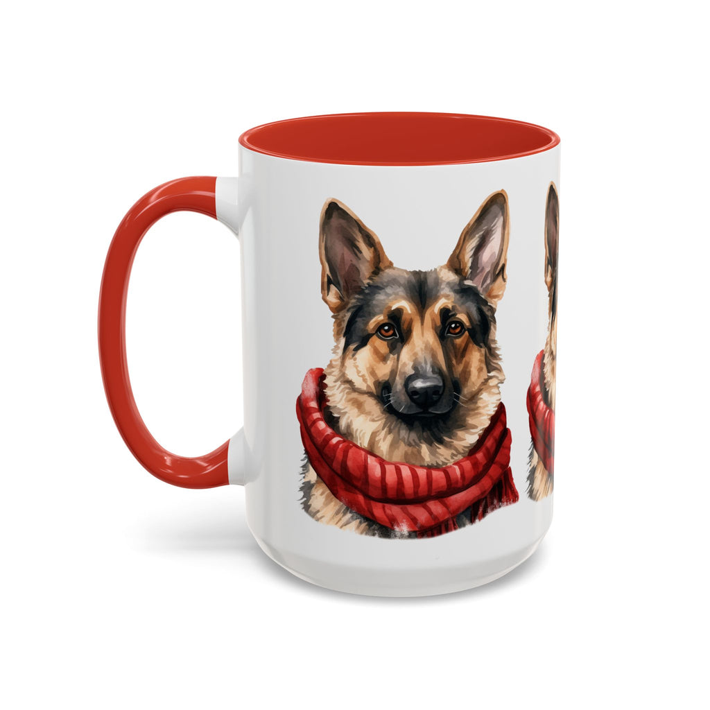 German Shepherd in Red Scarf Accent Coffee Mug | 11oz 15oz