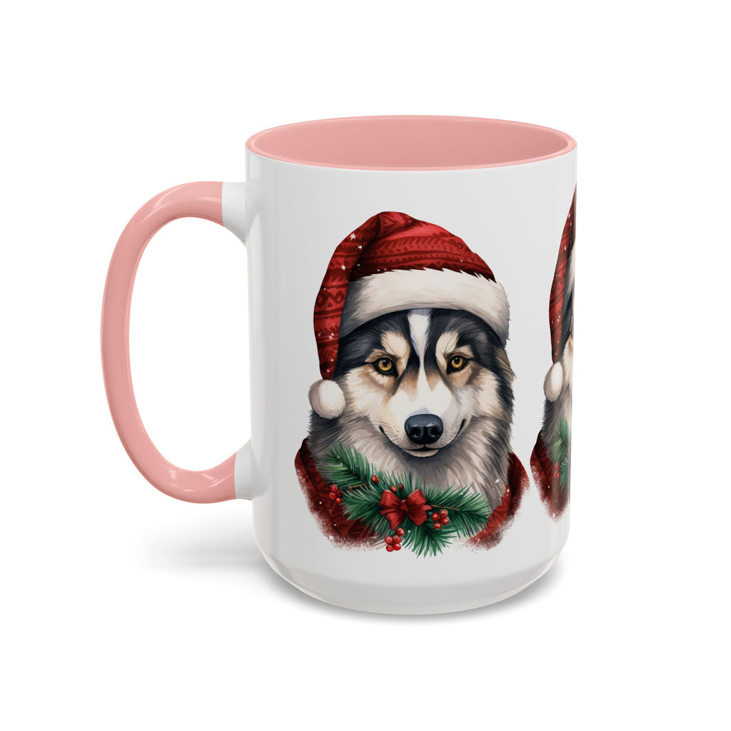 Christmas Husky Accent Coffee Mug – Festive Santa Hat Dog Holiday Gift (11/15oz)