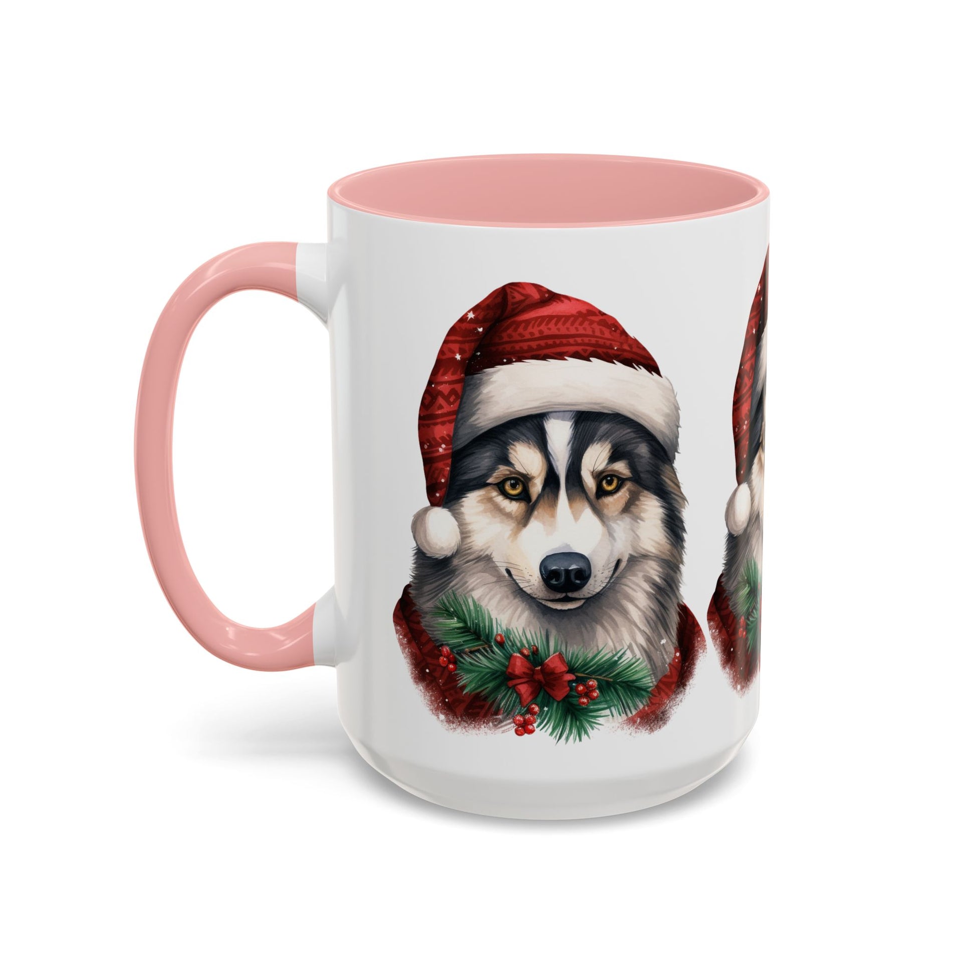Christmas Husky Accent Coffee Mug – Festive Santa Hat Dog Holiday Gift (11/15oz)