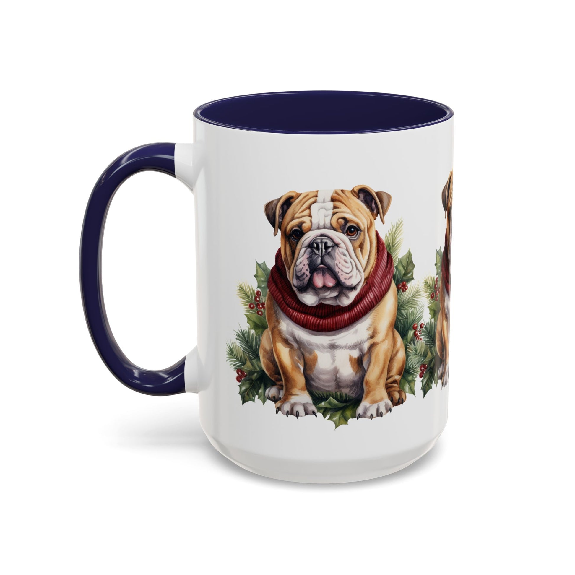 Bulldog Holiday Mug in Scarf 11oz, 15oz
