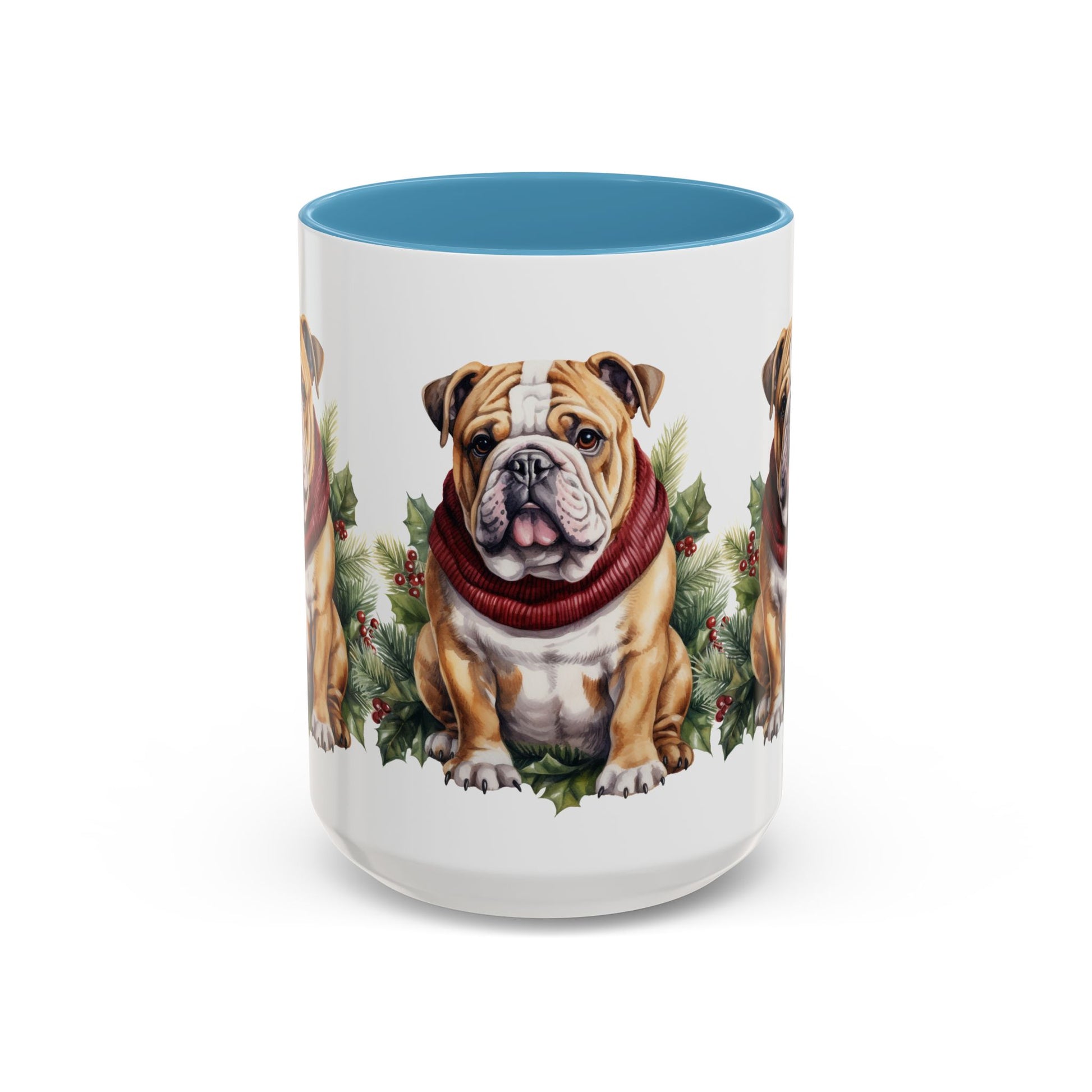 Bulldog Holiday Mug in Scarf 11oz, 15oz