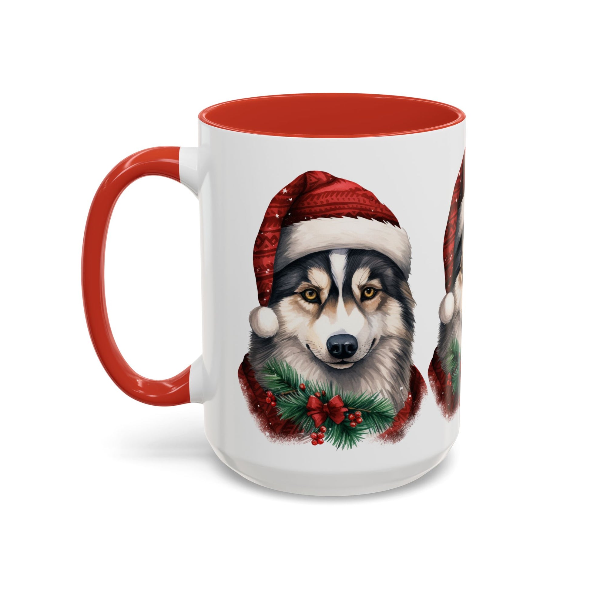 Christmas Husky Accent Coffee Mug – Festive Santa Hat Dog Holiday Gift (11/15oz)