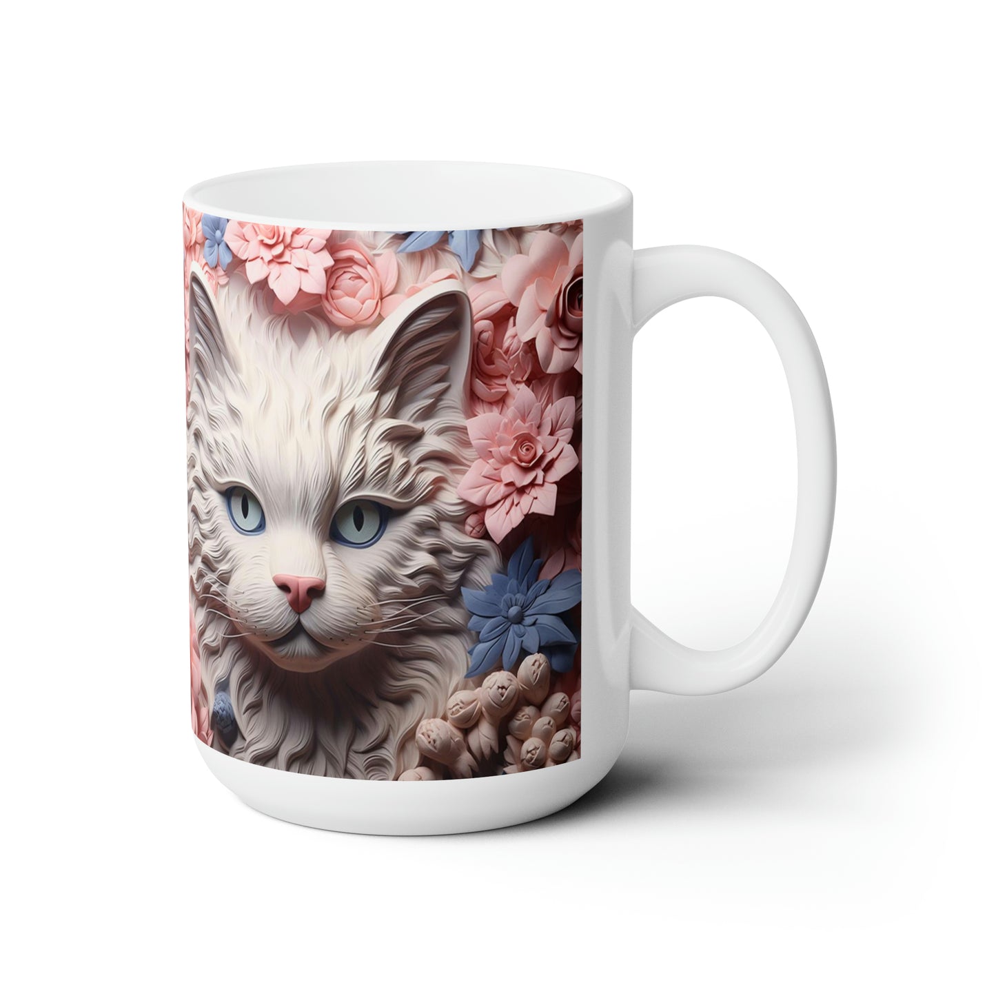 3D Look White Cat Ceramic Mug 15oz