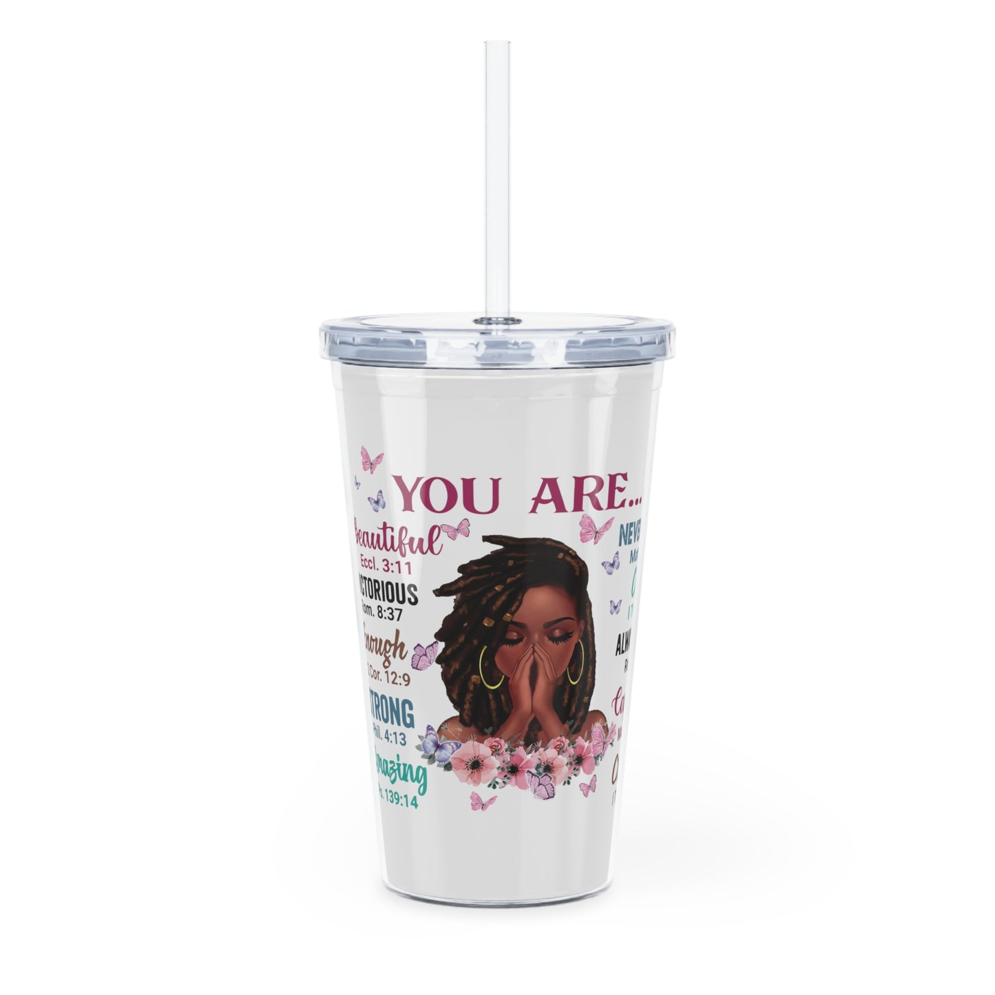 God Says You Are Black Girl Inspirational Plastic Tumbler with Straw