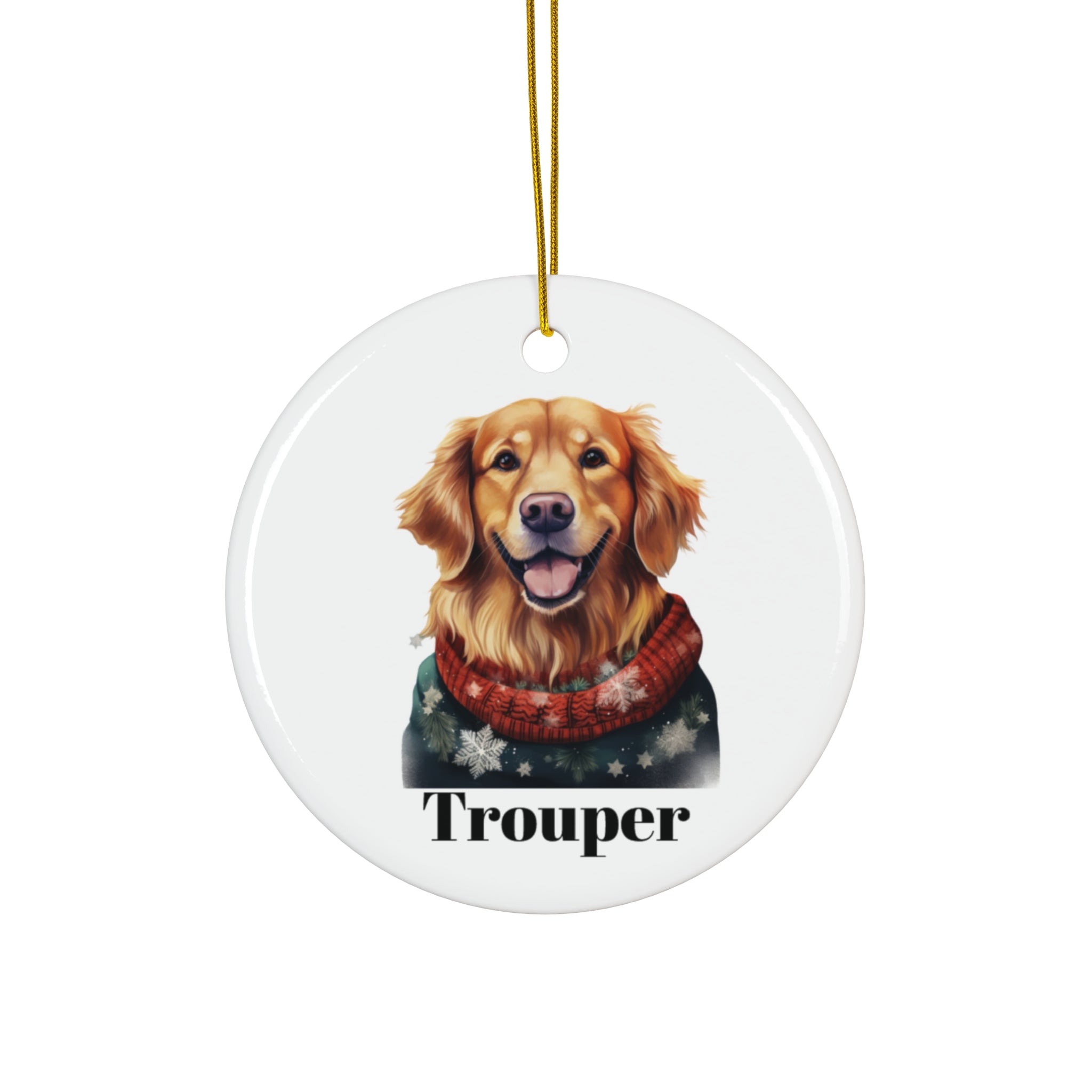 Golden Retriever ‘Trouper’ Ceramic Christmas Ornament Personalization Available
