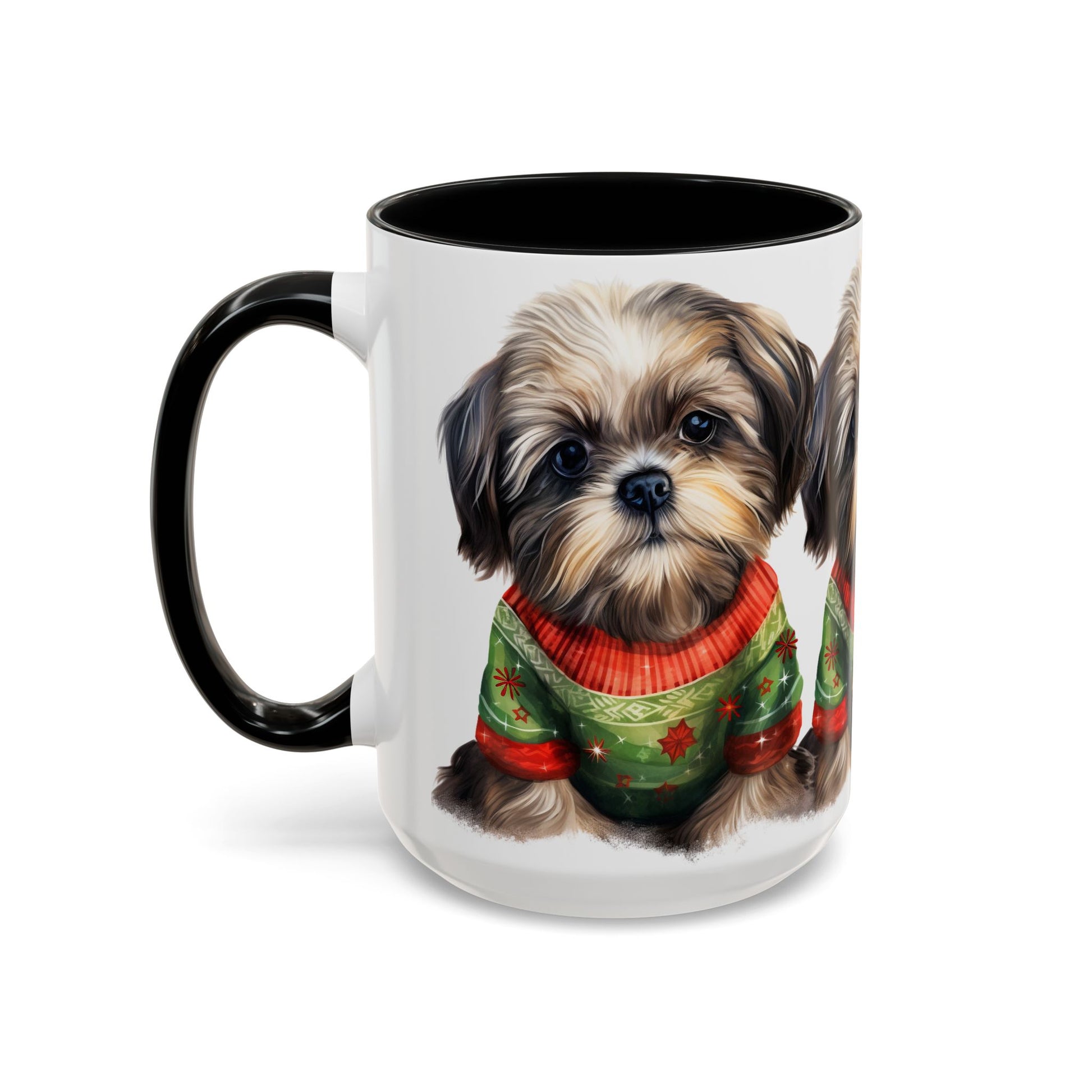 Shih Tzu Holiday Mug — Cute Puppy in Christmas Sweater Accent Coffee Mug