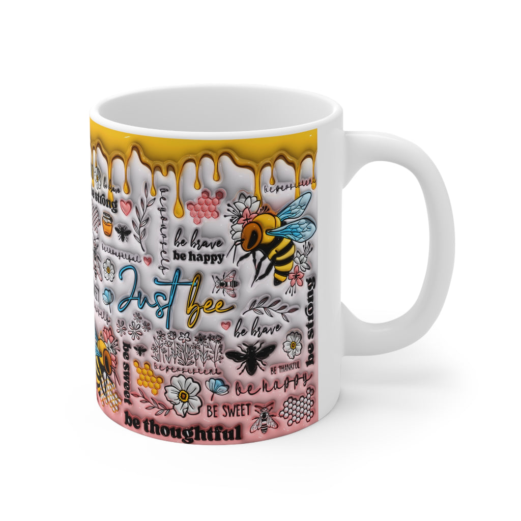 Ceramic Mug Puffy Look  3D Bee Kind Bee Strong Bee Happy Gift Mug  11oz