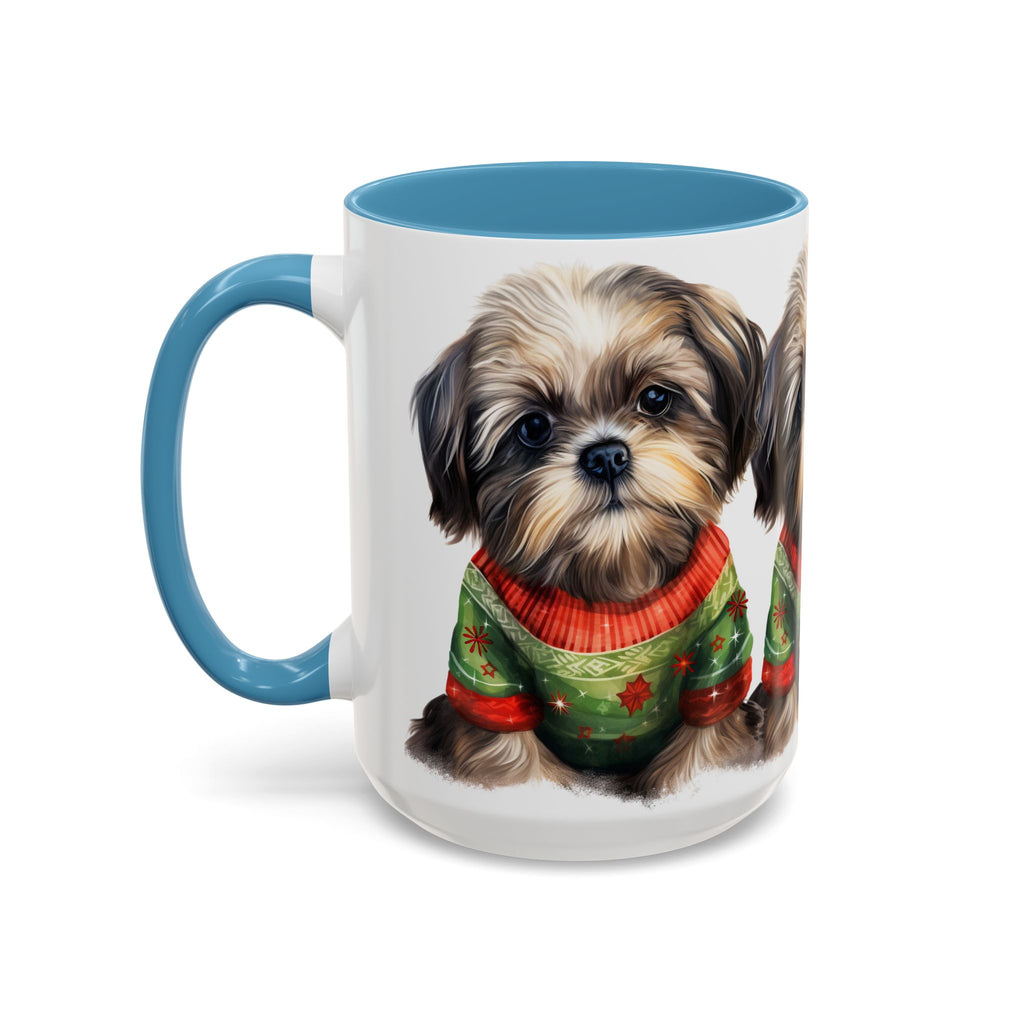 Shih Tzu Holiday Mug — Cute Puppy in Christmas Sweater Accent Coffee Mug