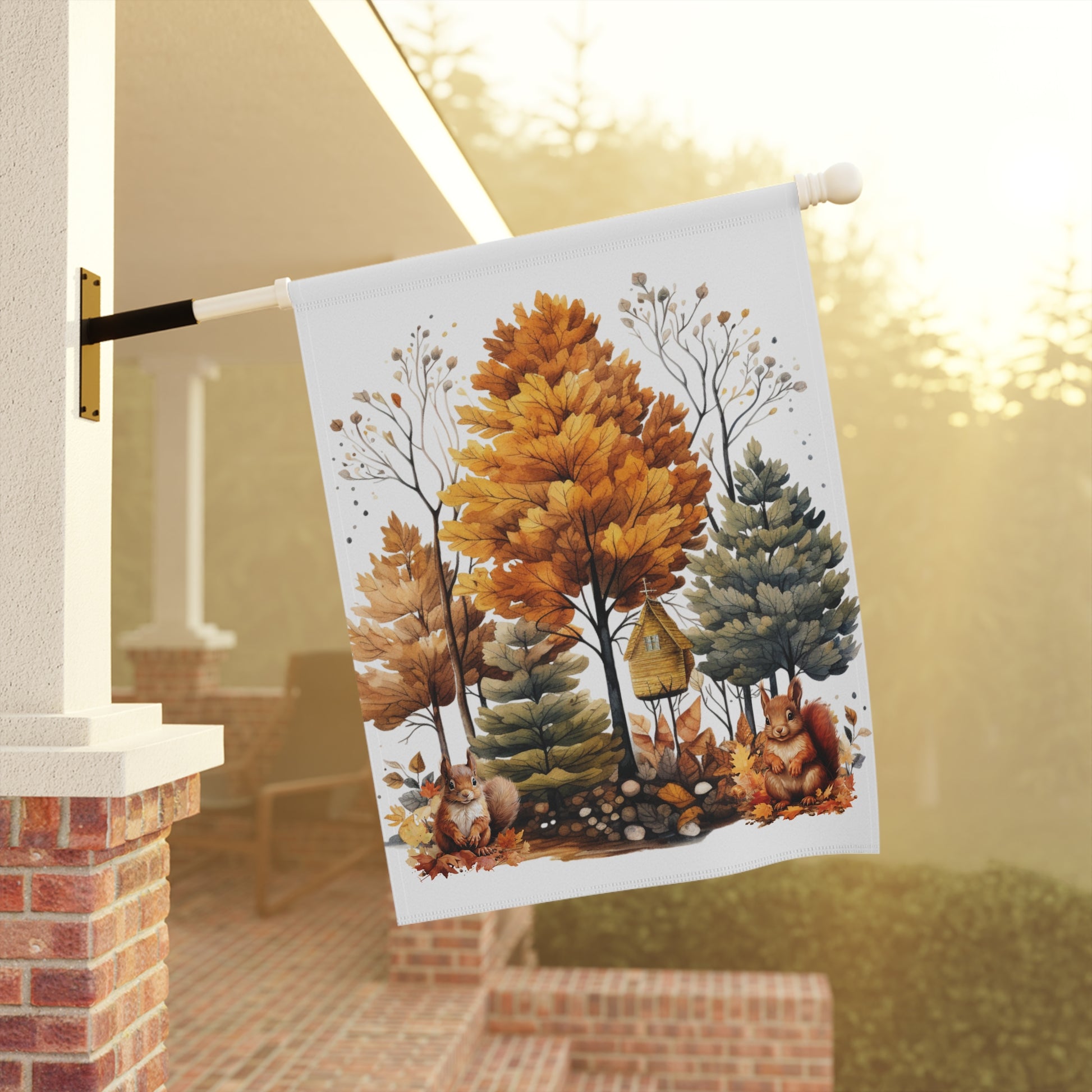 Autumn Garden Banner, Fall Decor, Squirrel Flag, Seasonal Outdoor Decoration, Thanksgiving Home Accent