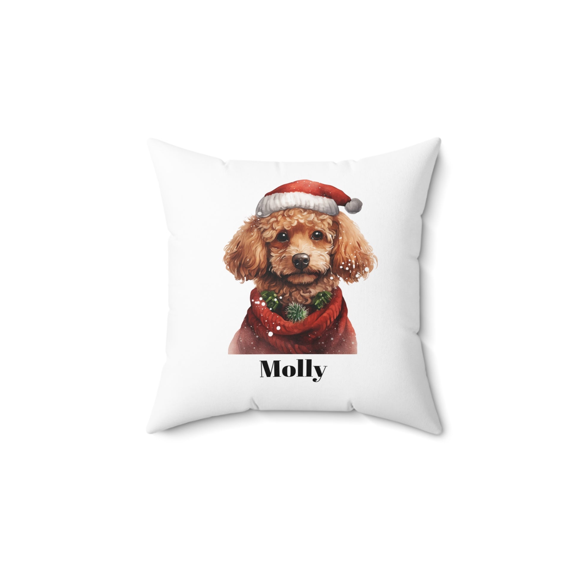Holiday Poodle Dog Pillow, Square Pillow Personalization Available