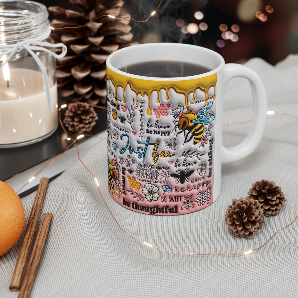 Ceramic Mug Puffy Look  3D Bee Kind Bee Strong Bee Happy Gift Mug  11oz
