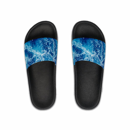 Men's Ocean Waves Slide Sandals - Beachwear for Summer, Sea Life Flip Flops, Coastal Slip-On Shoes, Vacation Footwear, Sand Beach Slides