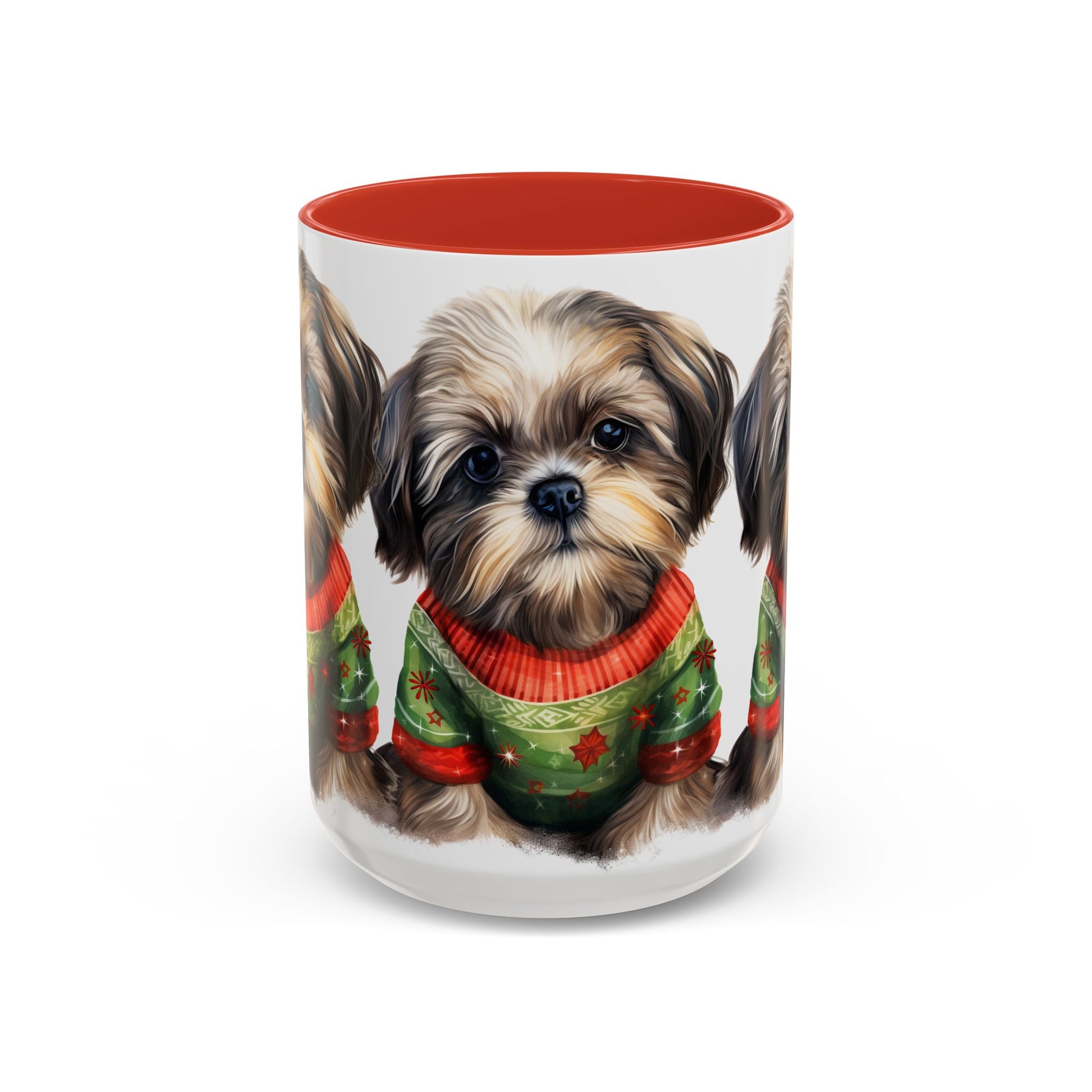 Shih Tzu Holiday Mug — Cute Puppy in Christmas Sweater Accent Coffee Mug