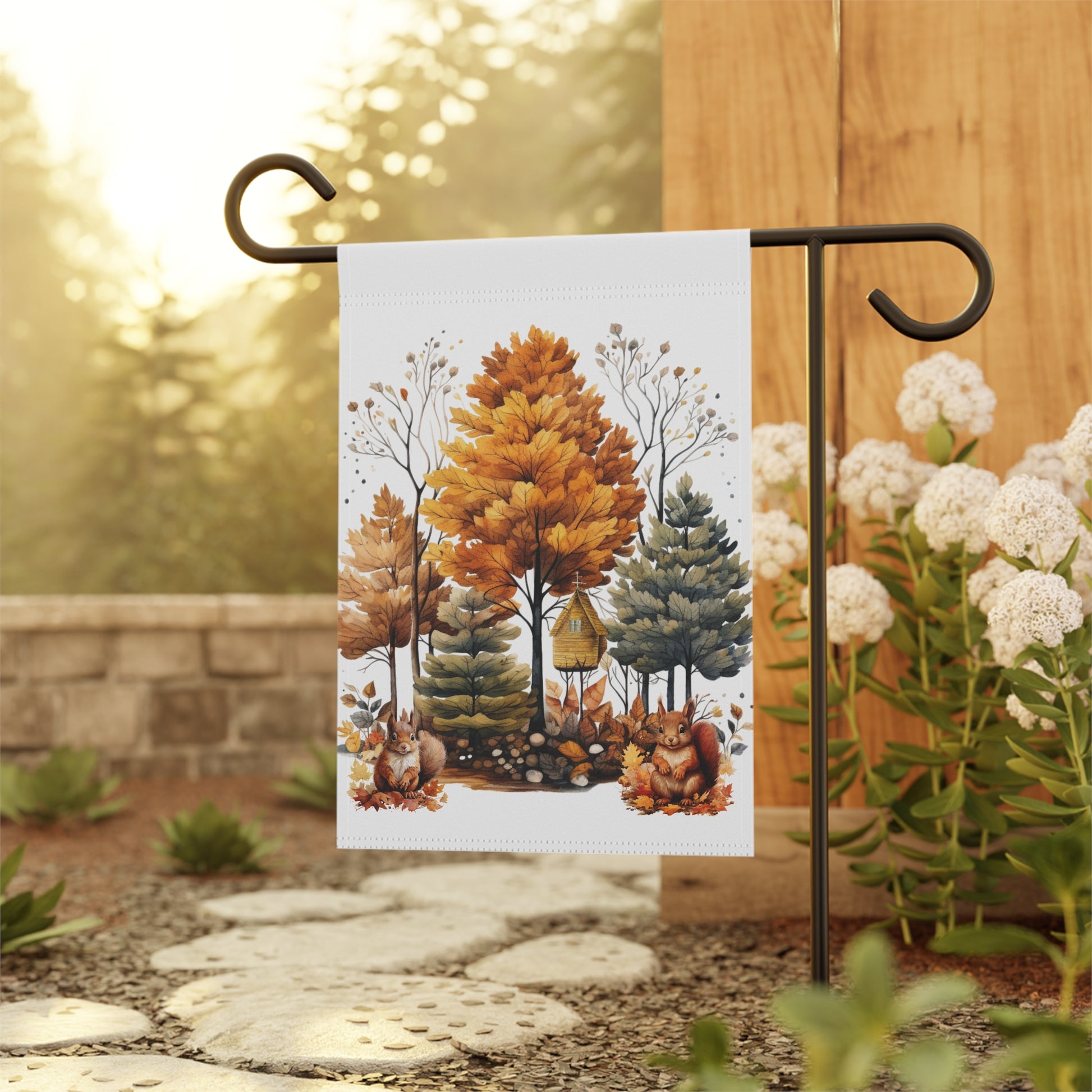 Autumn Garden Banner, Fall Decor, Squirrel Flag, Seasonal Outdoor Decoration, Thanksgiving Home Accent