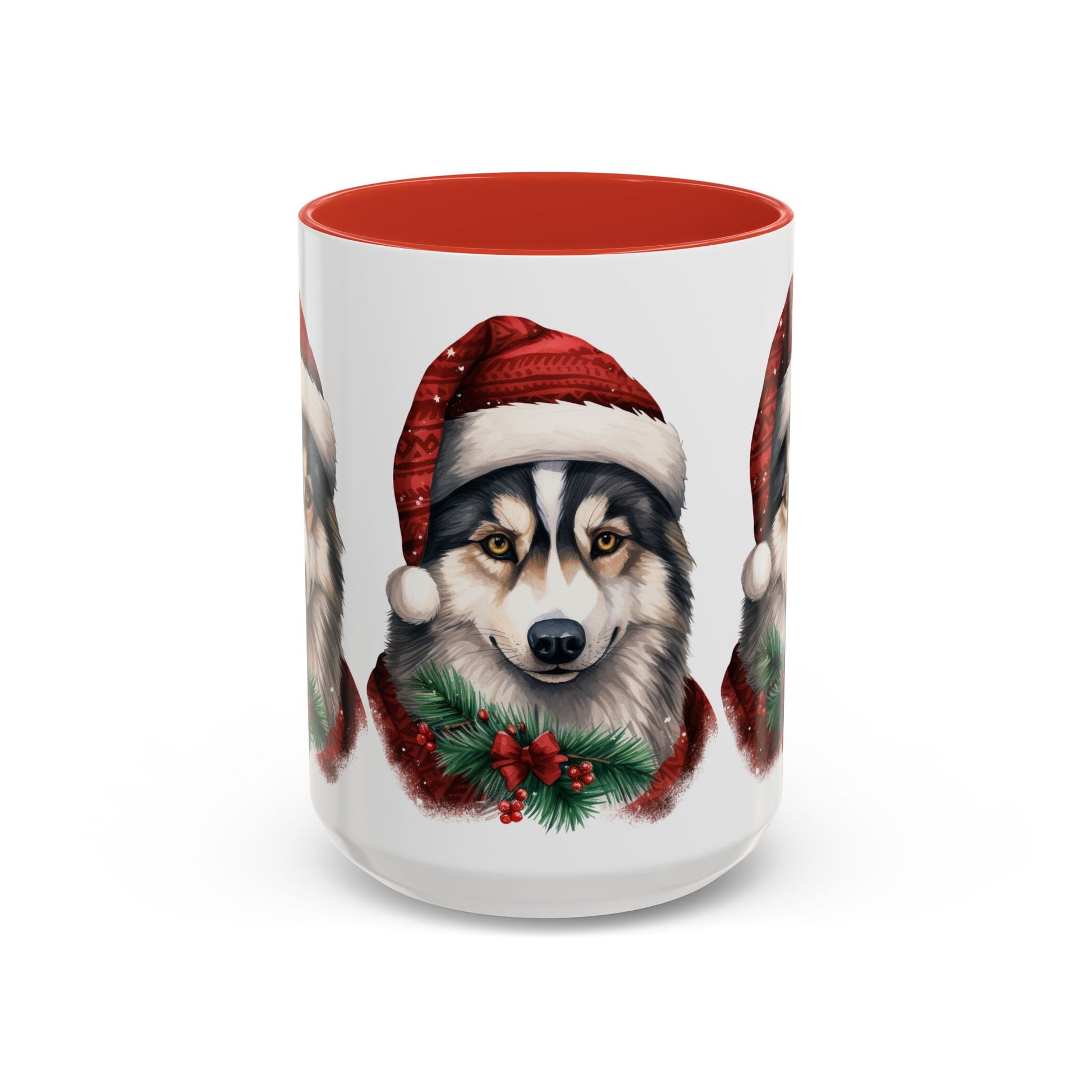 Christmas Husky Accent Coffee Mug – Festive Santa Hat Dog Holiday Gift (11/15oz)