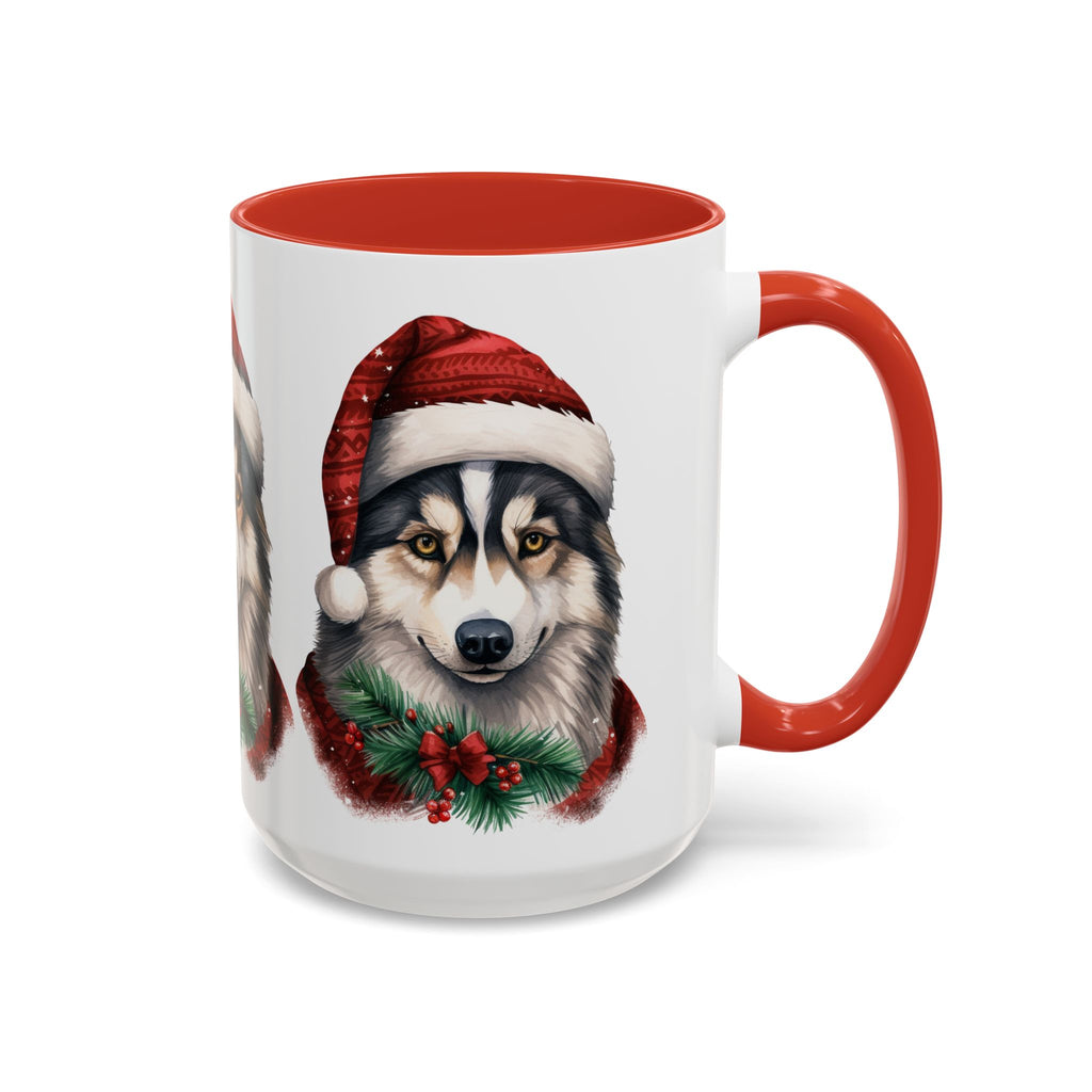 Christmas Husky Accent Coffee Mug – Festive Santa Hat Dog Holiday Gift (11/15oz)