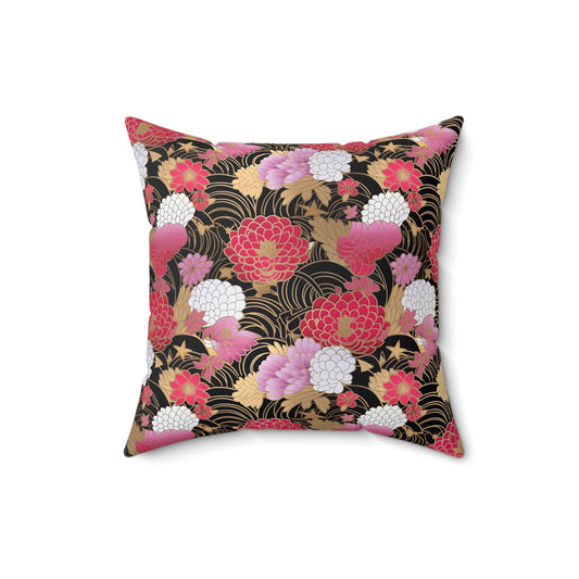Square Pillow - Japanese Chiyogami Golden Flower Design