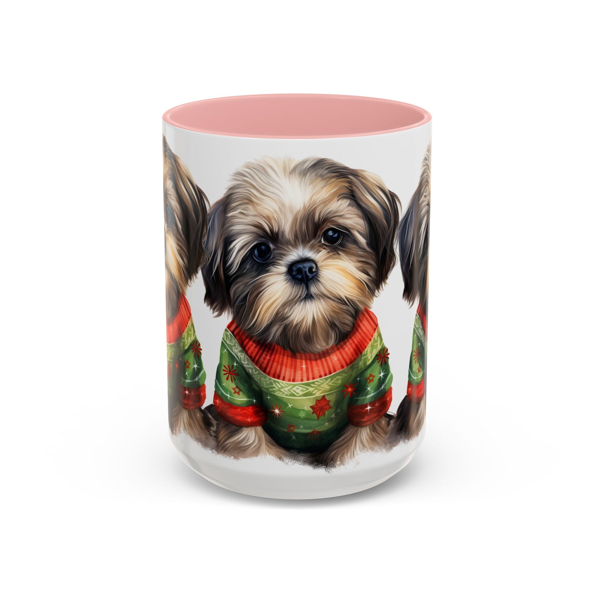 Shih Tzu Holiday Mug — Cute Puppy in Christmas Sweater Accent Coffee Mug