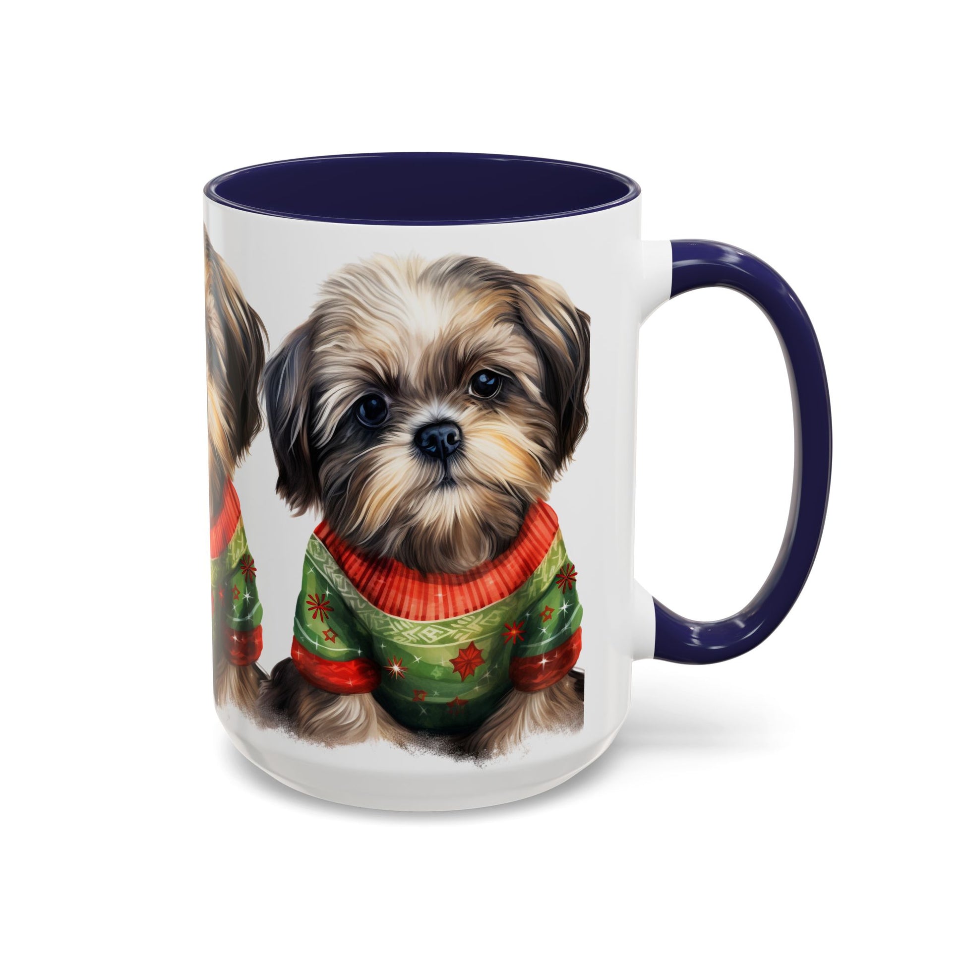 Shih Tzu Holiday Mug — Cute Puppy in Christmas Sweater Accent Coffee Mug