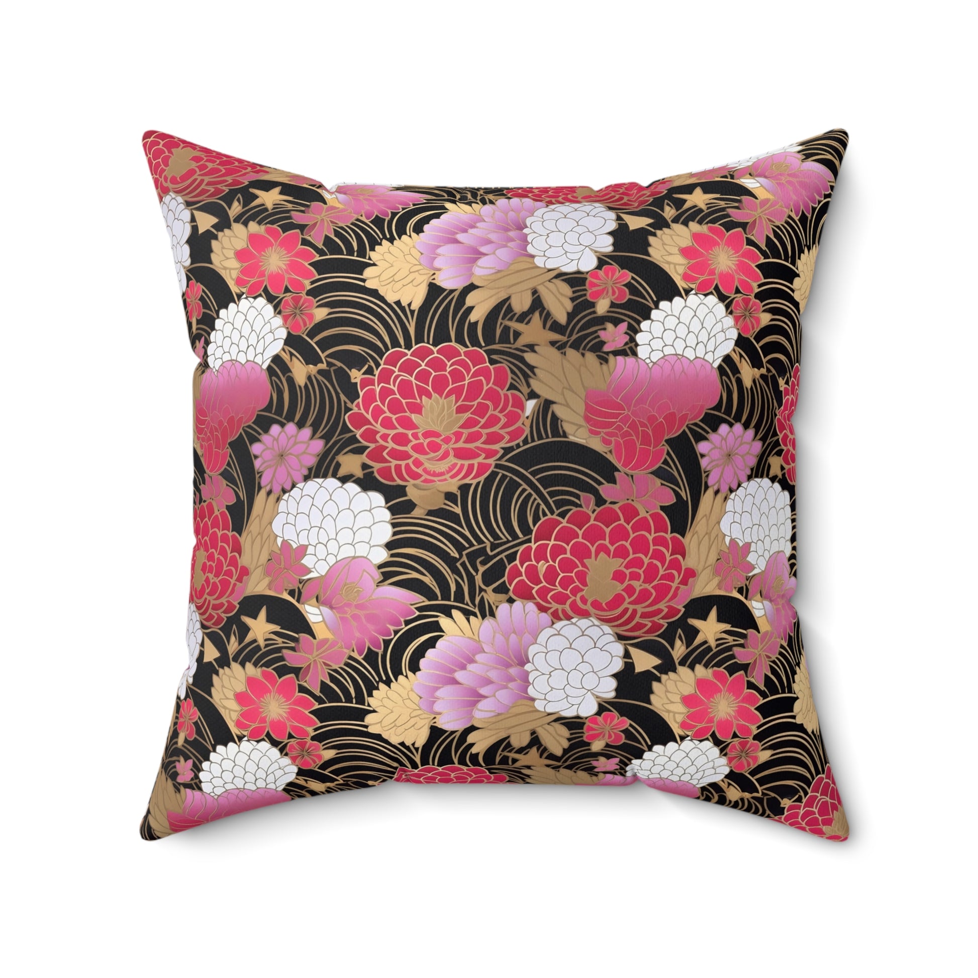 Square Pillow - Japanese Chiyogami Golden Flower Design