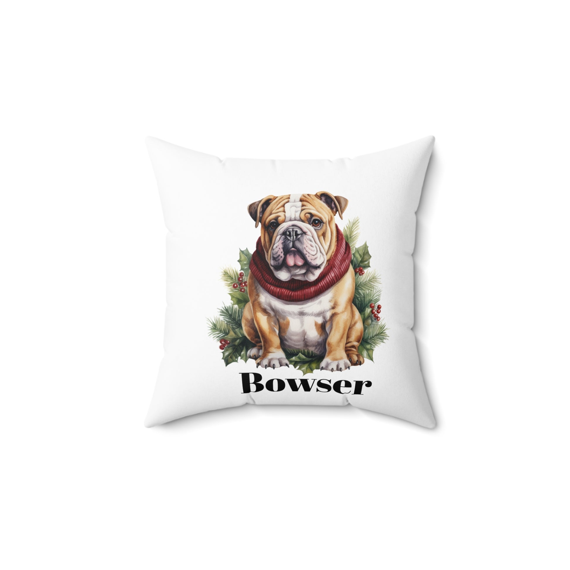 Square Pillow Bulldog Christmas, Personalization Available Festive Dog Decor