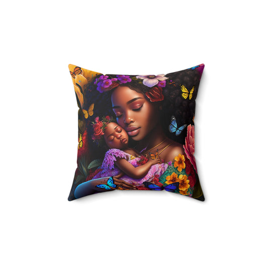 Decorative Pillow Black Girl Mom African American Mom, Spun Polyester Square Pillow